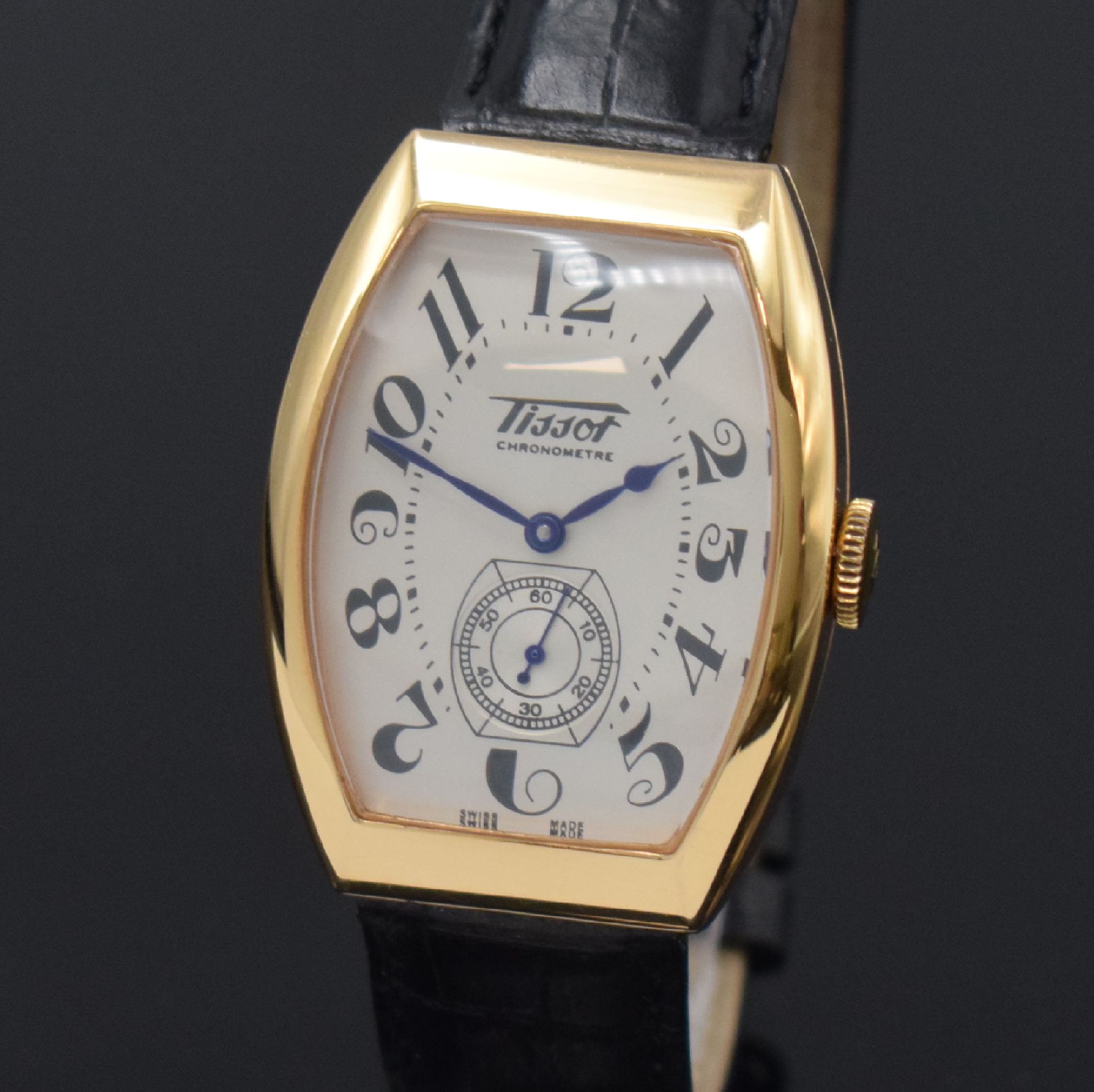 Detail a: TISSOT auf 666 Stück limitierte Herrenarmbanduhr Porto in RG 750/000, Schweiz um 2000, Handaufzug, Boden 8-fach verschr., orig. Lederband m. orig. ...