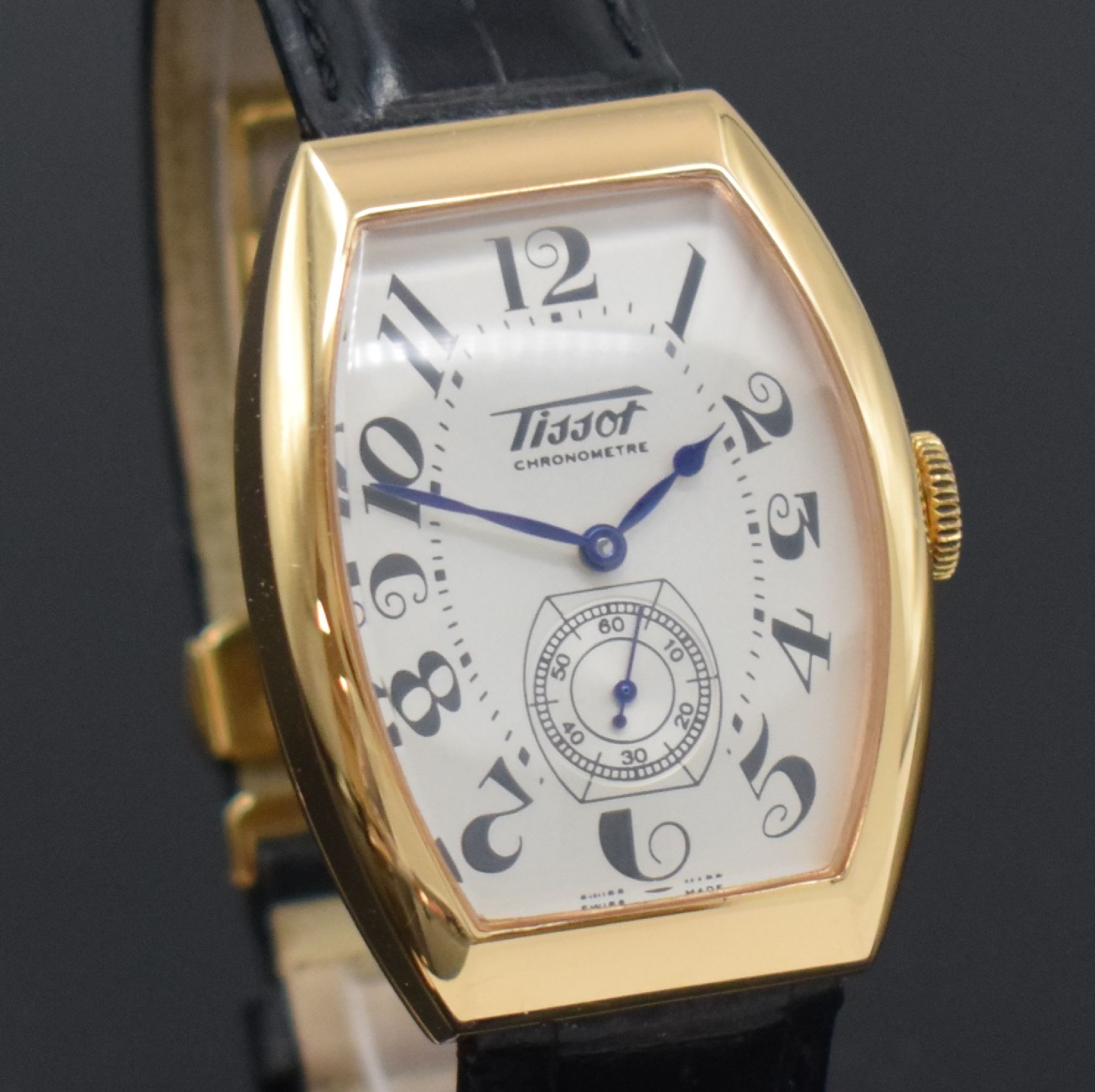 Detail c: TISSOT auf 666 Stück limitierte Herrenarmbanduhr Porto in RG 750/000, Schweiz um 2000, Handaufzug, Boden 8-fach verschr., orig. Lederband m. orig. ...