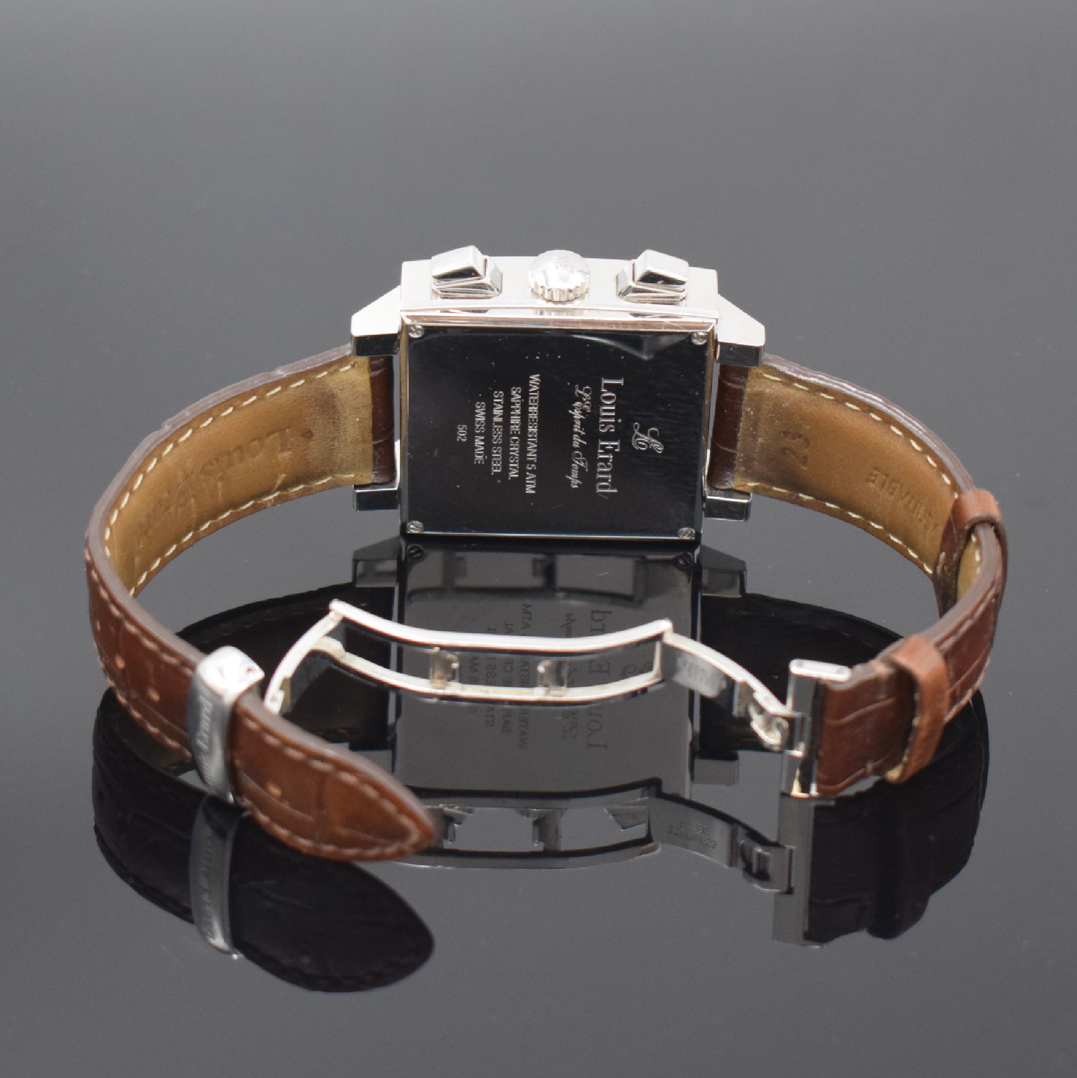 Detail d: LOUIS ERARD Armbandchronograph La Karree, Automatik, Schweiz um 2005, Edelstahlgeh. inkl. Lederband m. Dornschl., Boden 4-fach verschr., Saphirgl., ...