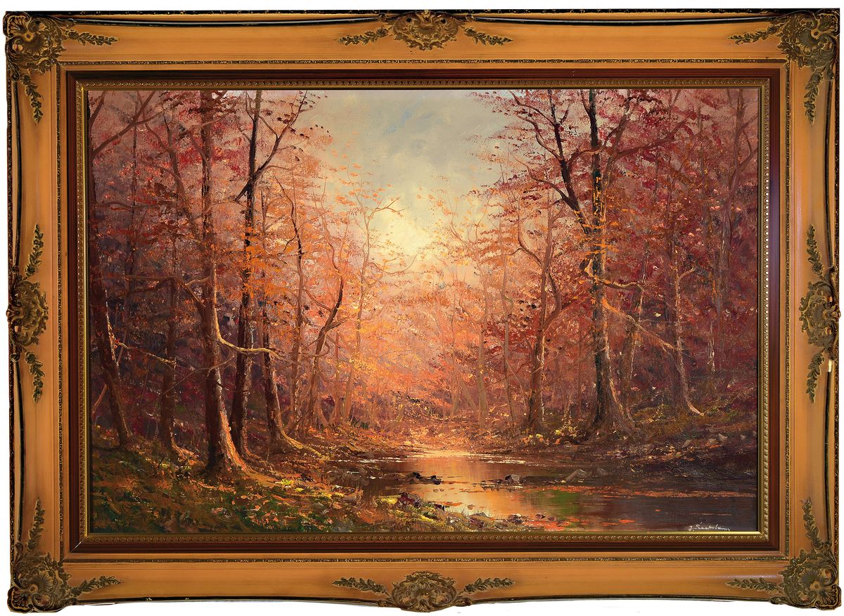 Helmut Seekatz, geb. 1928 Langenberg, Leuchtender Herbstwald mit Bachlauf, Öl/Lwd, rechst unten signiert, ca. 60x90cm, R. ca. 80x110cm
