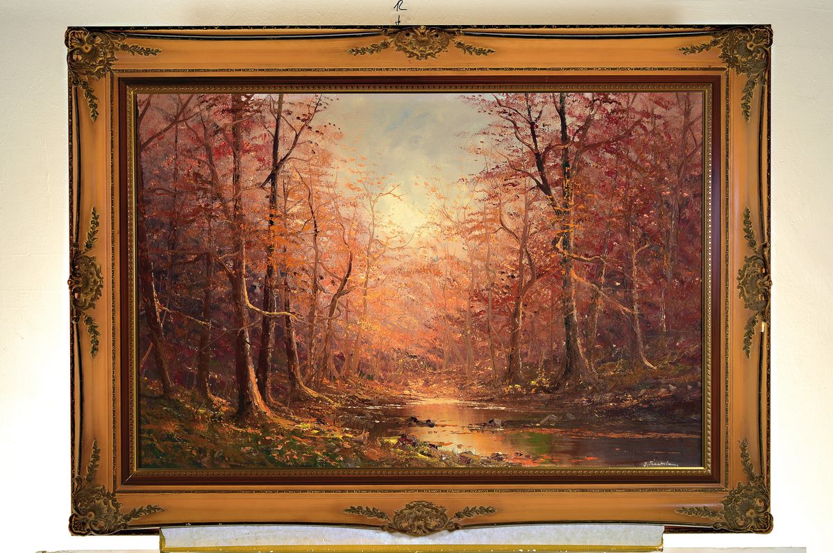 Detail k: Helmut Seekatz, geb. 1928 Langenberg, Leuchtender Herbstwald mit Bachlauf, Öl/Lwd, rechst unten signiert, ca. 60x90cm, R. ca. 80x110cm
