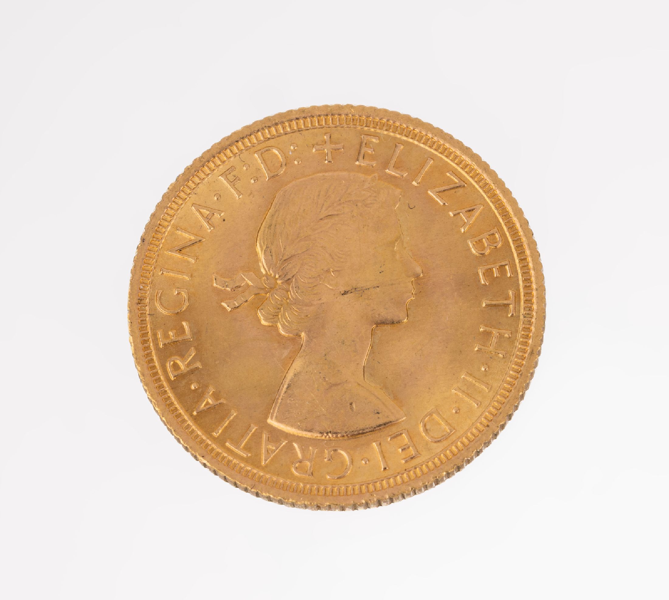 Goldmünze sogn. Sovereign, Großbritannien, 1966, Elisabeth II, RV: Heiliger Georg hochzu Ross im Kampf mit dem Drachen