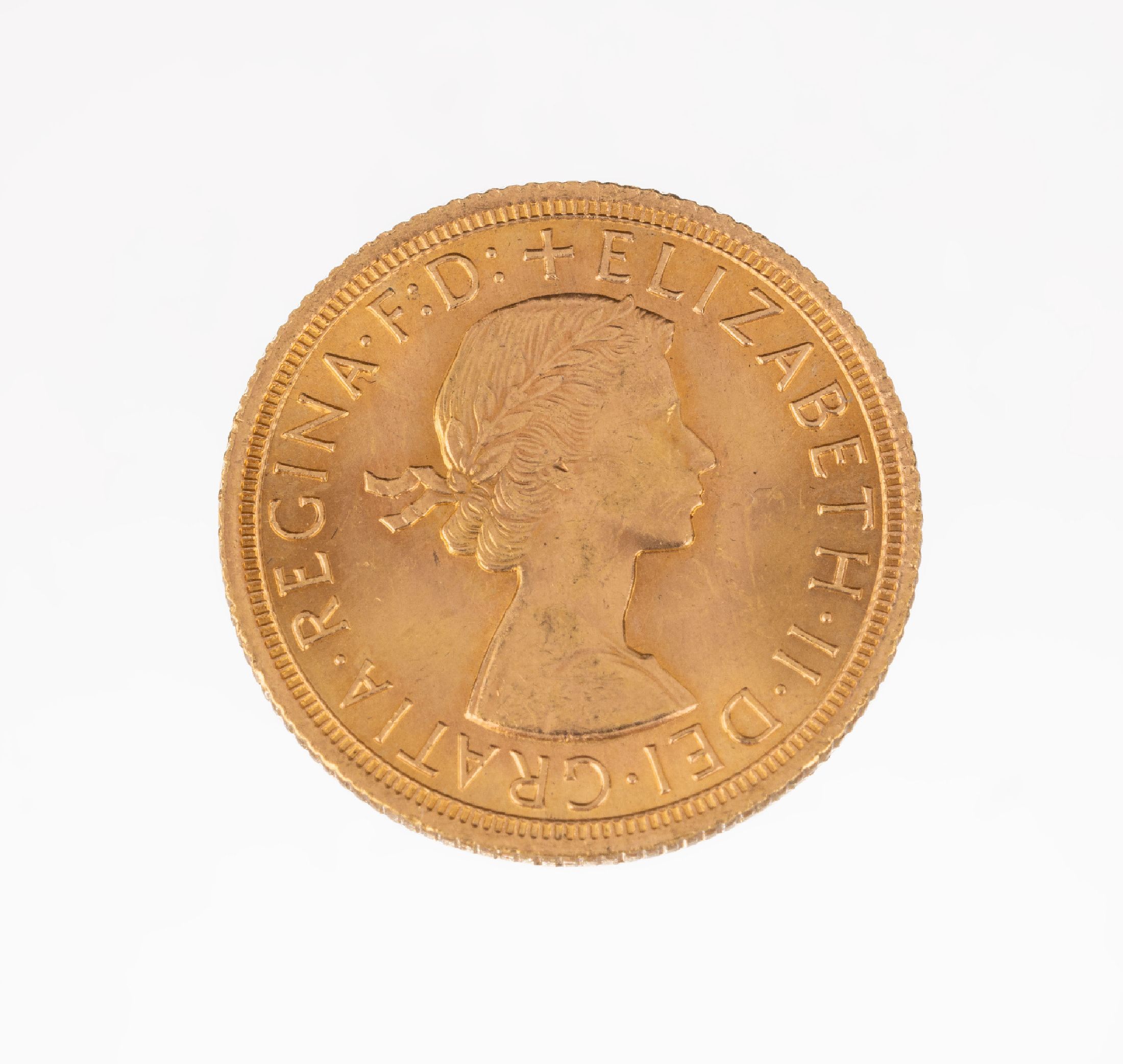 Goldmünze sogn. Sovereign, Großbritannien, 1966, Elisabeth II, RV: Heiliger Georg hochzu Ross im Kampf mit dem Drachen