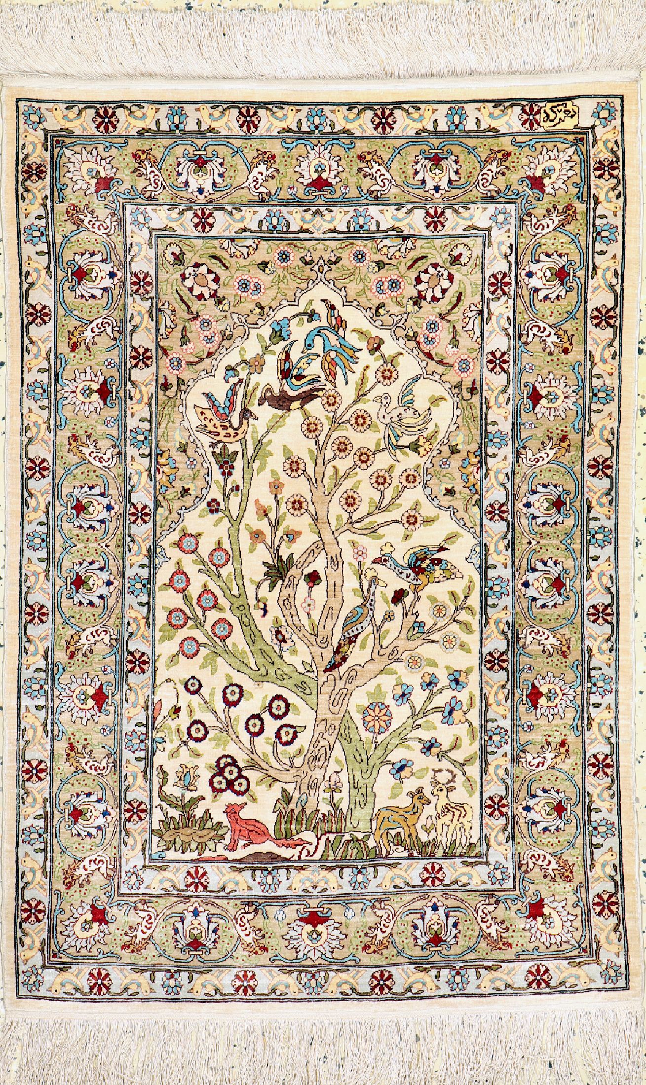 Hereke Seide fein signiert, Türkei, um 1960, reine Naturseide, ca. 105 x 74 cm, EHZ: 1-2