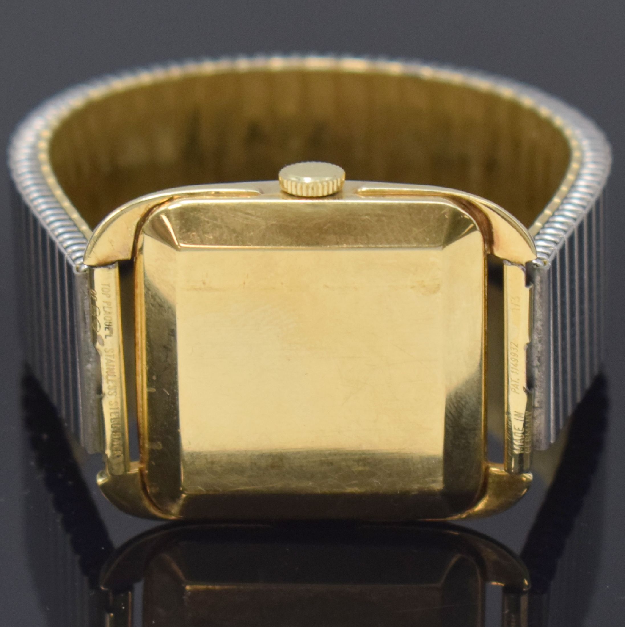 Detail c: RENZ Armbanduhr in GG 585/000, Schweiz um 1950, Automatik, Boden aufgedr., neutr. verg. Flexband, silb. Zifferbl. m. gold. Std.-Ind., gold. Zeiger, ...