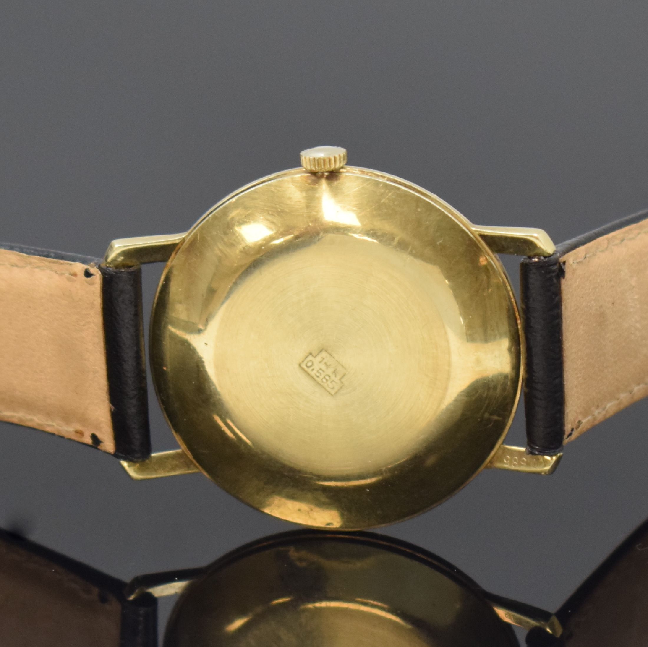 Detail c: MOSTIC Armbanduhr in GG 585/000, Schweiz um 1965, Handaufzug, gedr. Boden in Metall/GG 585/000, silb. Zifferbl. m. gold. Std.-Ind., gold. Zeiger, ...