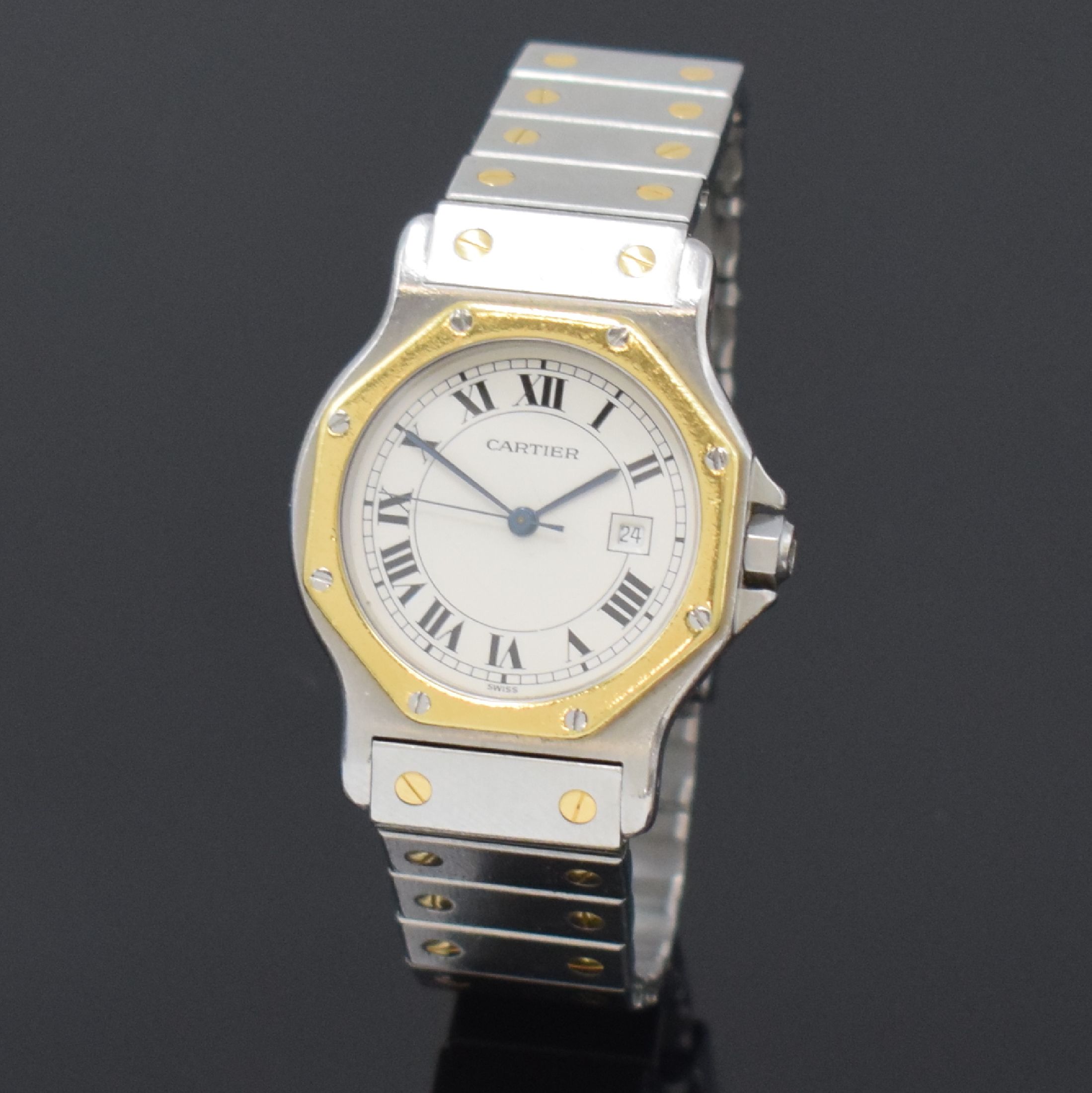 Detail a: CARTIER Armbanduhr Santos Ronde, Schweiz um 1995, Automatik, Edelstahl/Gold kombiniert inkl. Gliederband m. Faltschl., Monocoque- Geh., Lünette ...