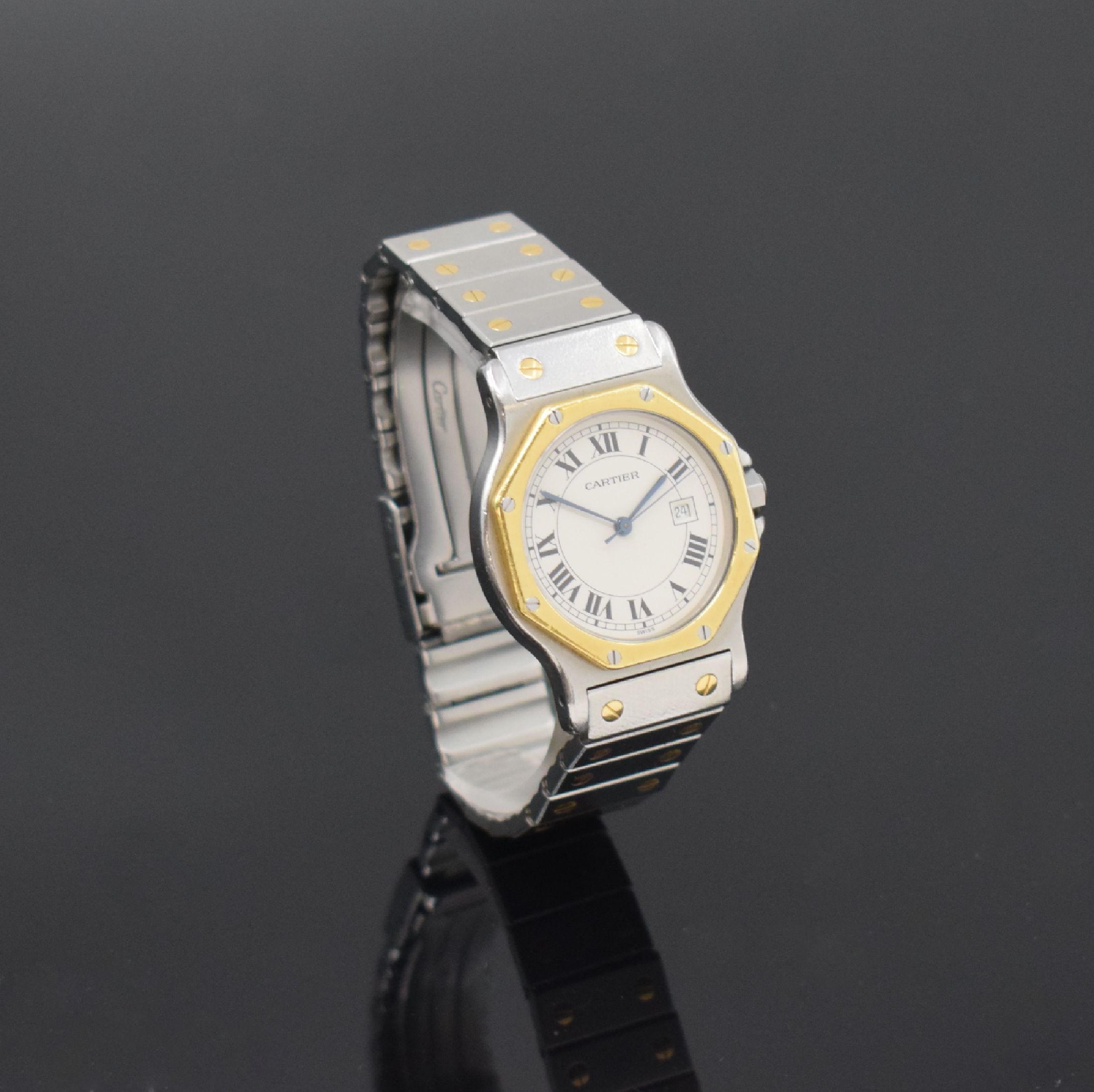 Detail b: CARTIER Armbanduhr Santos Ronde, Schweiz um 1995, Automatik, Edelstahl/Gold kombiniert inkl. Gliederband m. Faltschl., Monocoque- Geh., Lünette ...