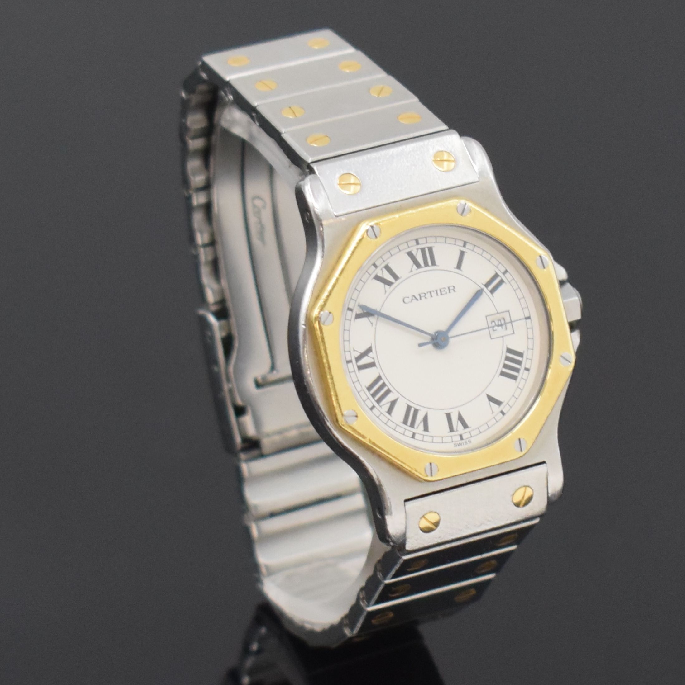 Detail c: CARTIER Armbanduhr Santos Ronde, Schweiz um 1995, Automatik, Edelstahl/Gold kombiniert inkl. Gliederband m. Faltschl., Monocoque- Geh., Lünette ...