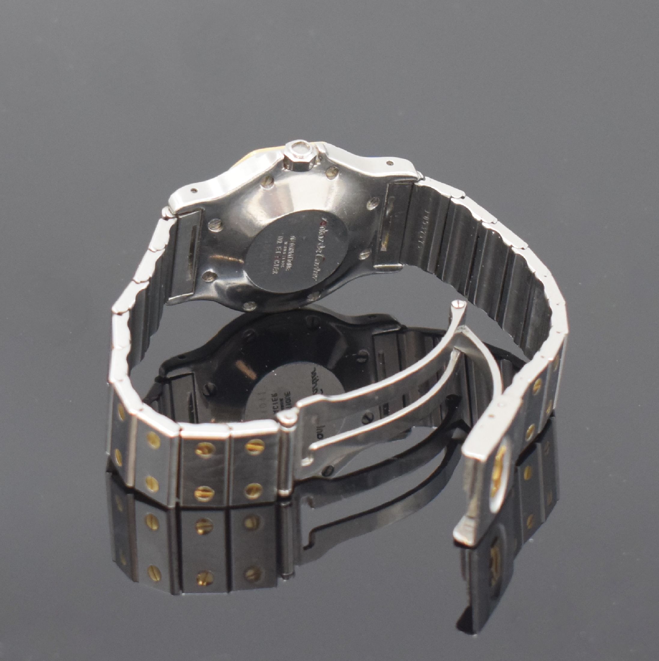 Detail d: CARTIER Armbanduhr Santos Ronde, Schweiz um 1995, Automatik, Edelstahl/Gold kombiniert inkl. Gliederband m. Faltschl., Monocoque- Geh., Lünette ...