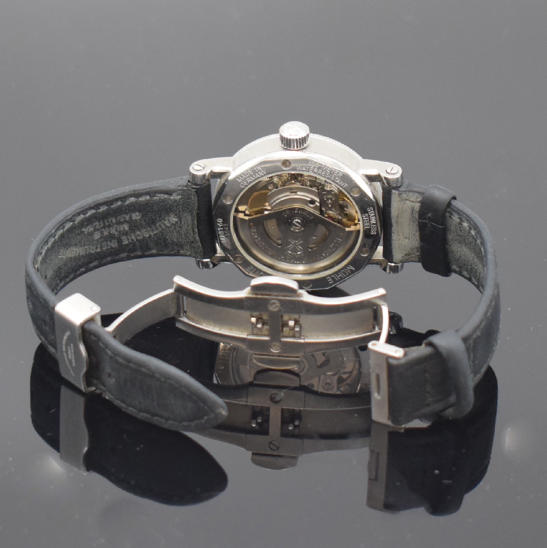 Detail d: NAUTISCHE INSTRUMENTE MÜHLE GLASHÜTTE/SA Armbanduhr in Stahl Referenz M1-31-60, Deutschland um 2005, Automatik, beids. vergl. Geh., Boden u. Krone ...