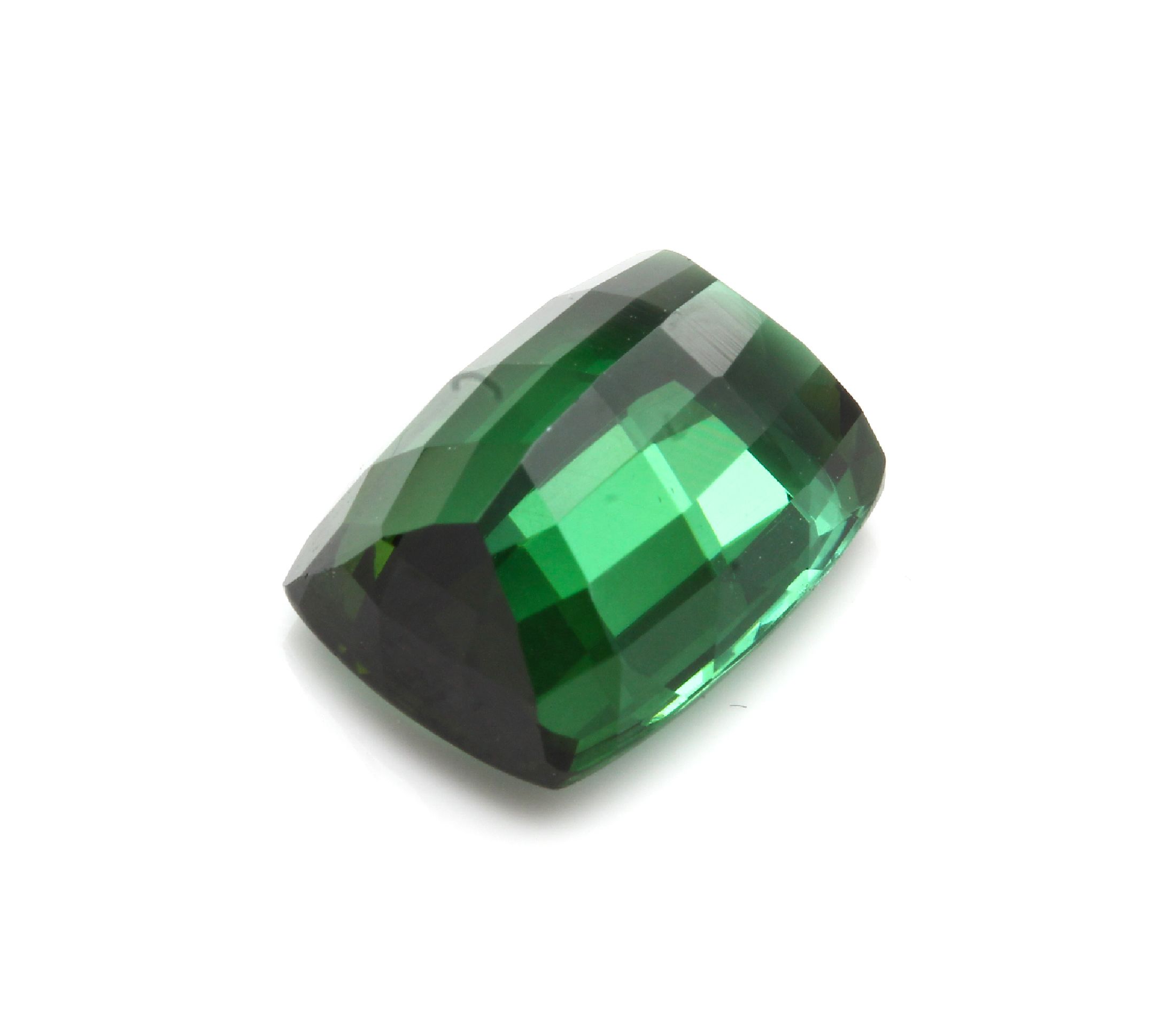 Detail a: Loser Turmalin, ca. 6.78 ct, sehr schöne bläulich-grüne Farbe, Treppenschliff, mit DSEFExpertise