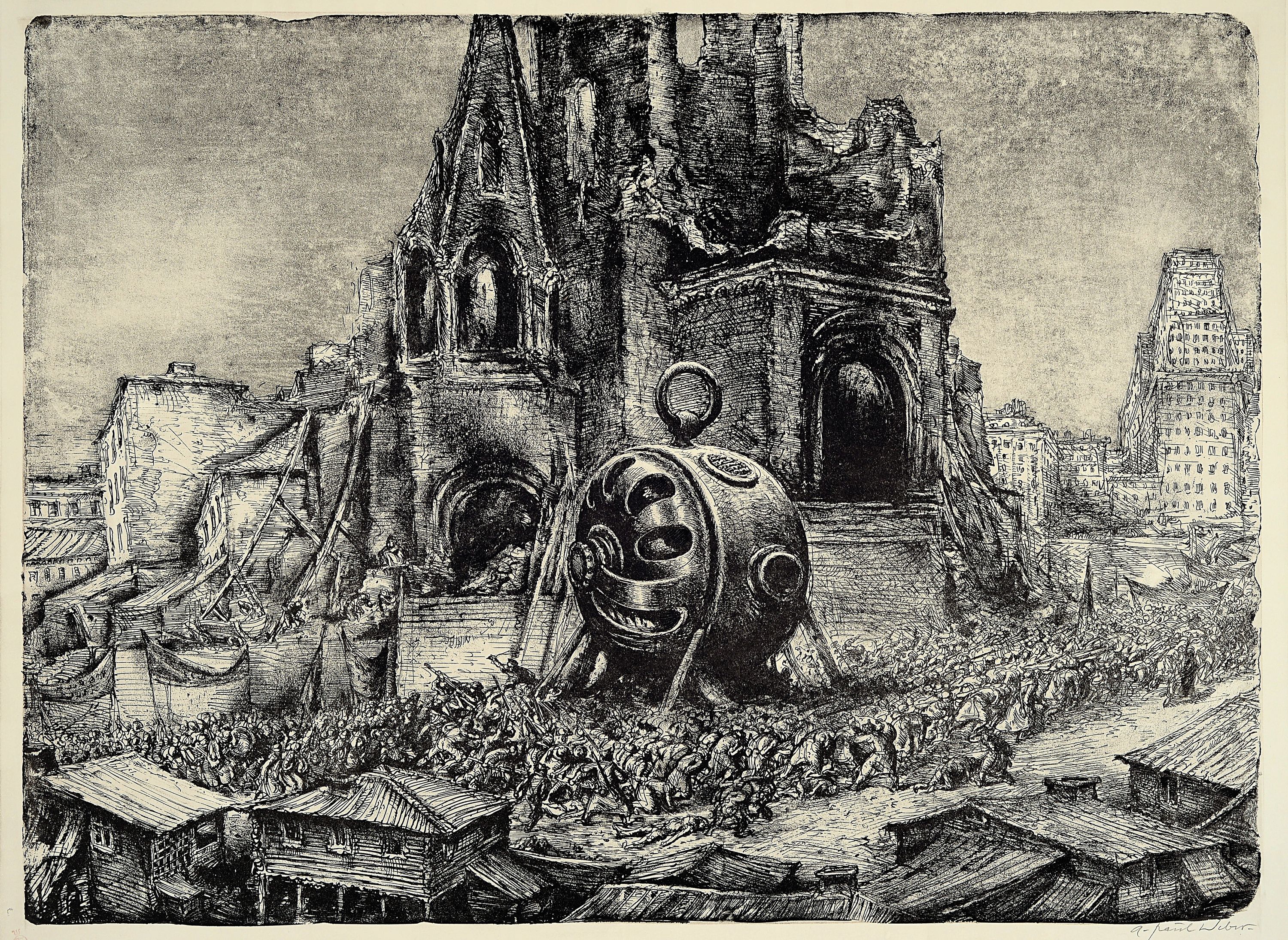 A. Paul Weber, 1893 Arnstadt-1980 Schretstaken, 3 Lithographien: "Der sterbende Hecht" 1957, 63x50 cm; "Vernissage" 1972, 64x76 ...