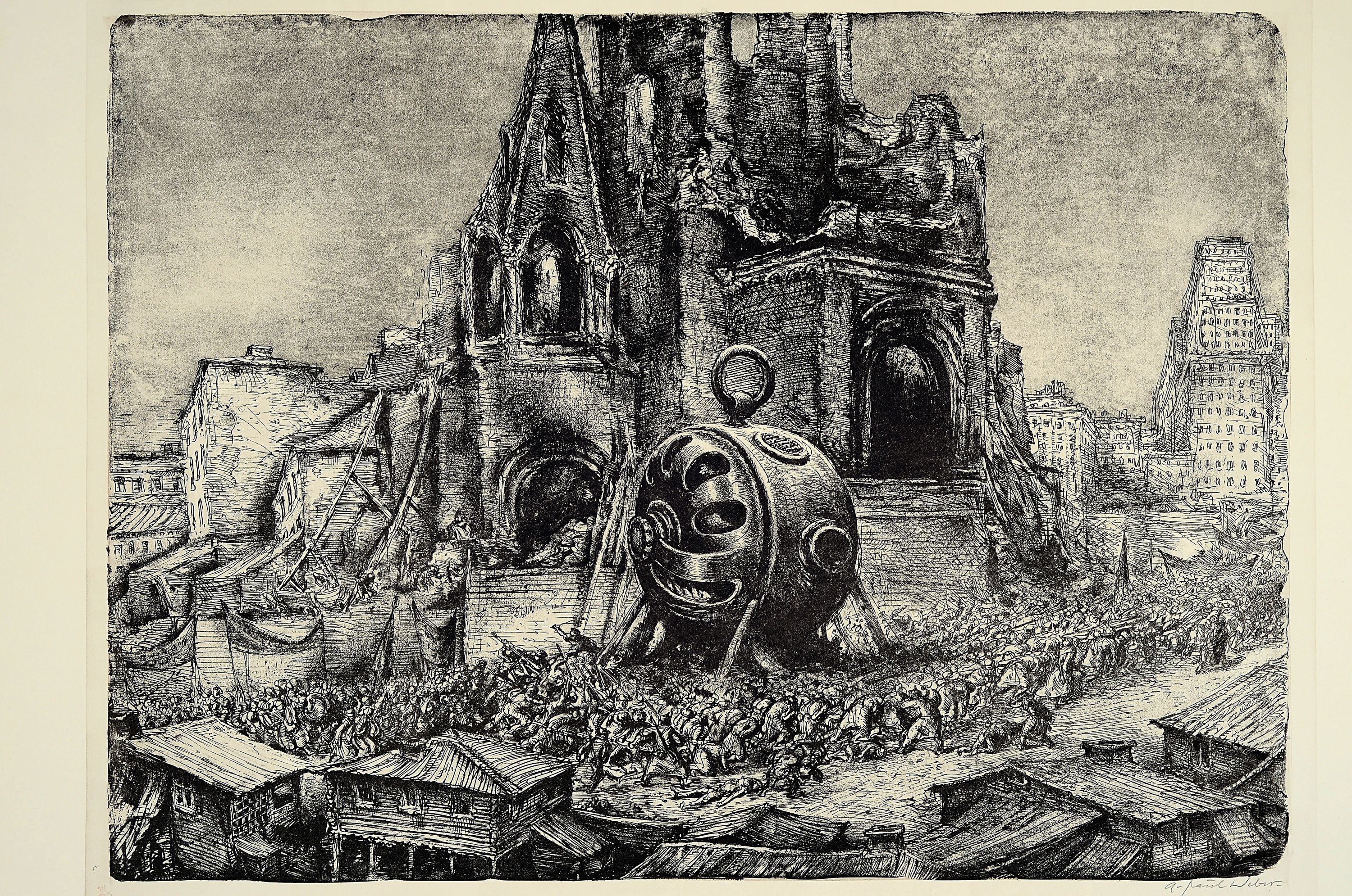 Detail k: A. Paul Weber, 1893 Arnstadt-1980 Schretstaken, 3 Lithographien: "Der sterbende Hecht" 1957, 63x50 cm; "Vernissage" 1972, 64x76 ...