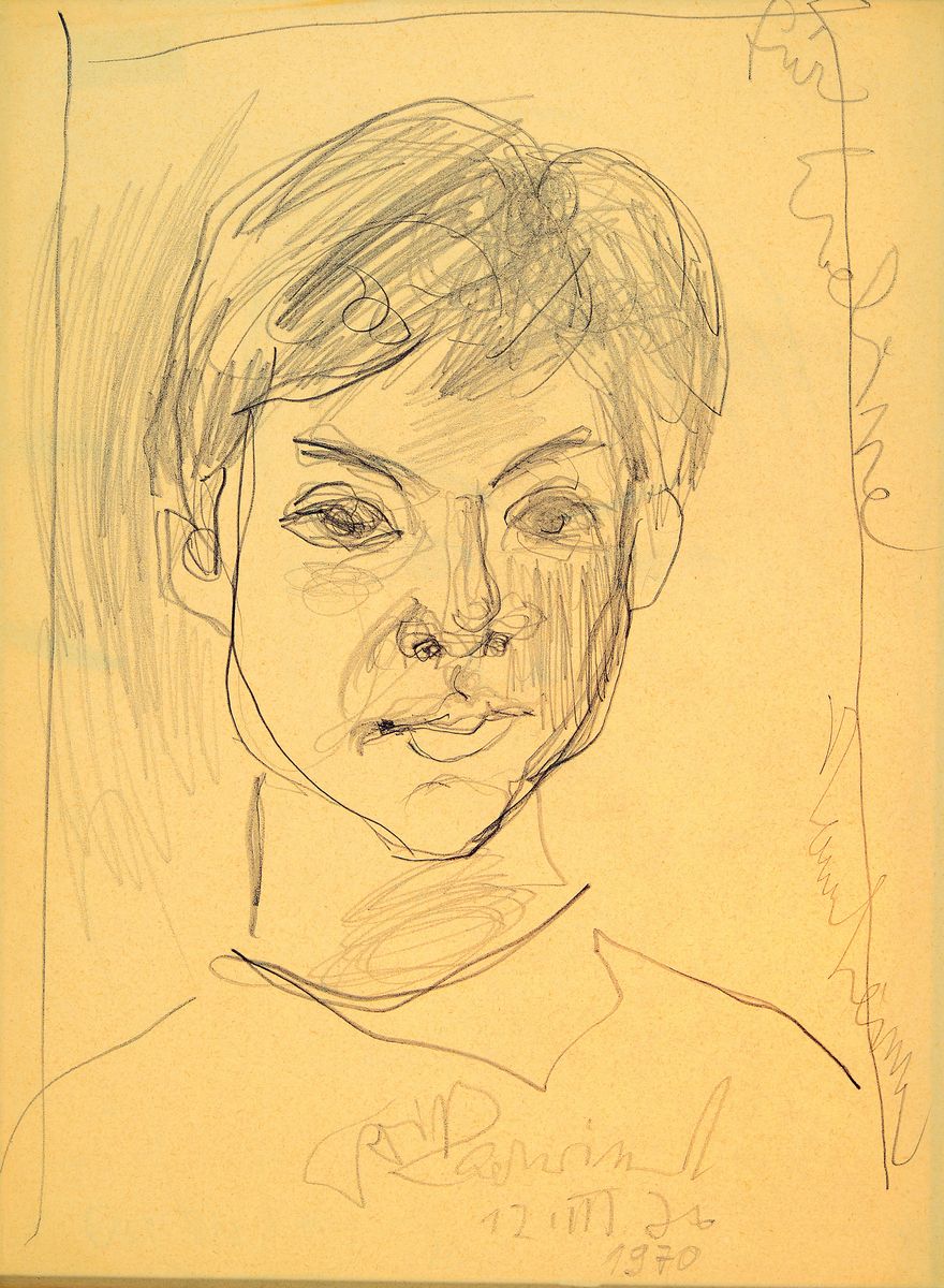 Rudi Baerwind, 1910-1982 Mannheim, Bleistiftzeichnung auf Papier, doppelseitige Porträtzeichnung, junges Mädchen "Eveline", 1970, ...