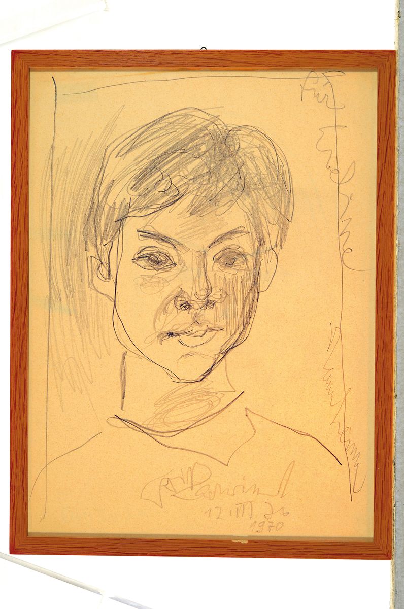 Detail k: Rudi Baerwind, 1910-1982 Mannheim, Bleistiftzeichnung auf Papier, doppelseitige Porträtzeichnung, junges Mädchen "Eveline", 1970, ...
