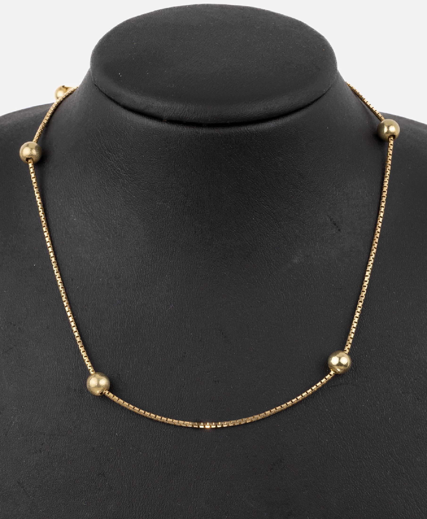 14 kt Gold Collier, GG 585/000, Zwischenkugeln ca. 19 g, L. ca. 90 cm, Federringschließe