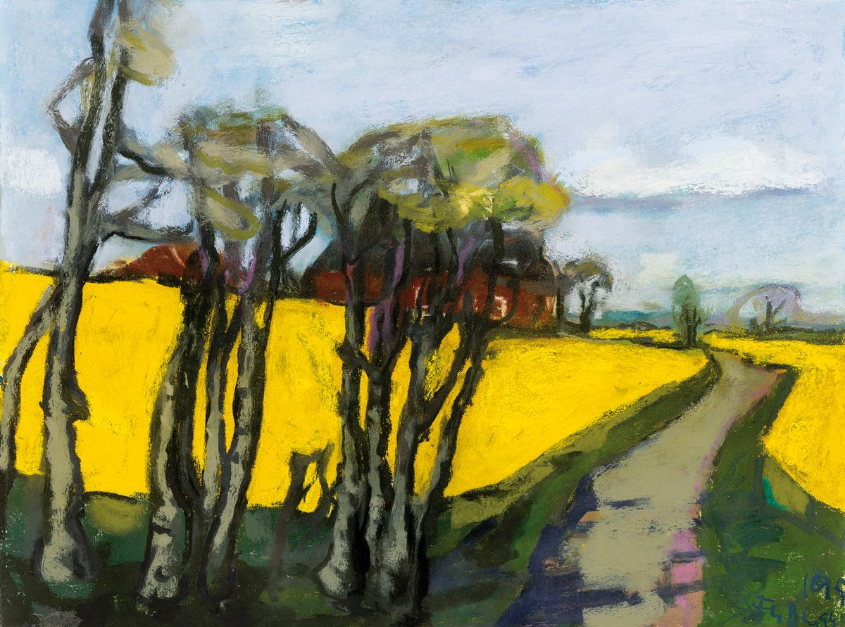 Klaus Fußmann, geb. 1938, Pastell, Titel: Raps bei Pinky, sign., dat. (19)95, dieses Pastell wurde als Vorlage für einen bekannten Linolschnitt ...