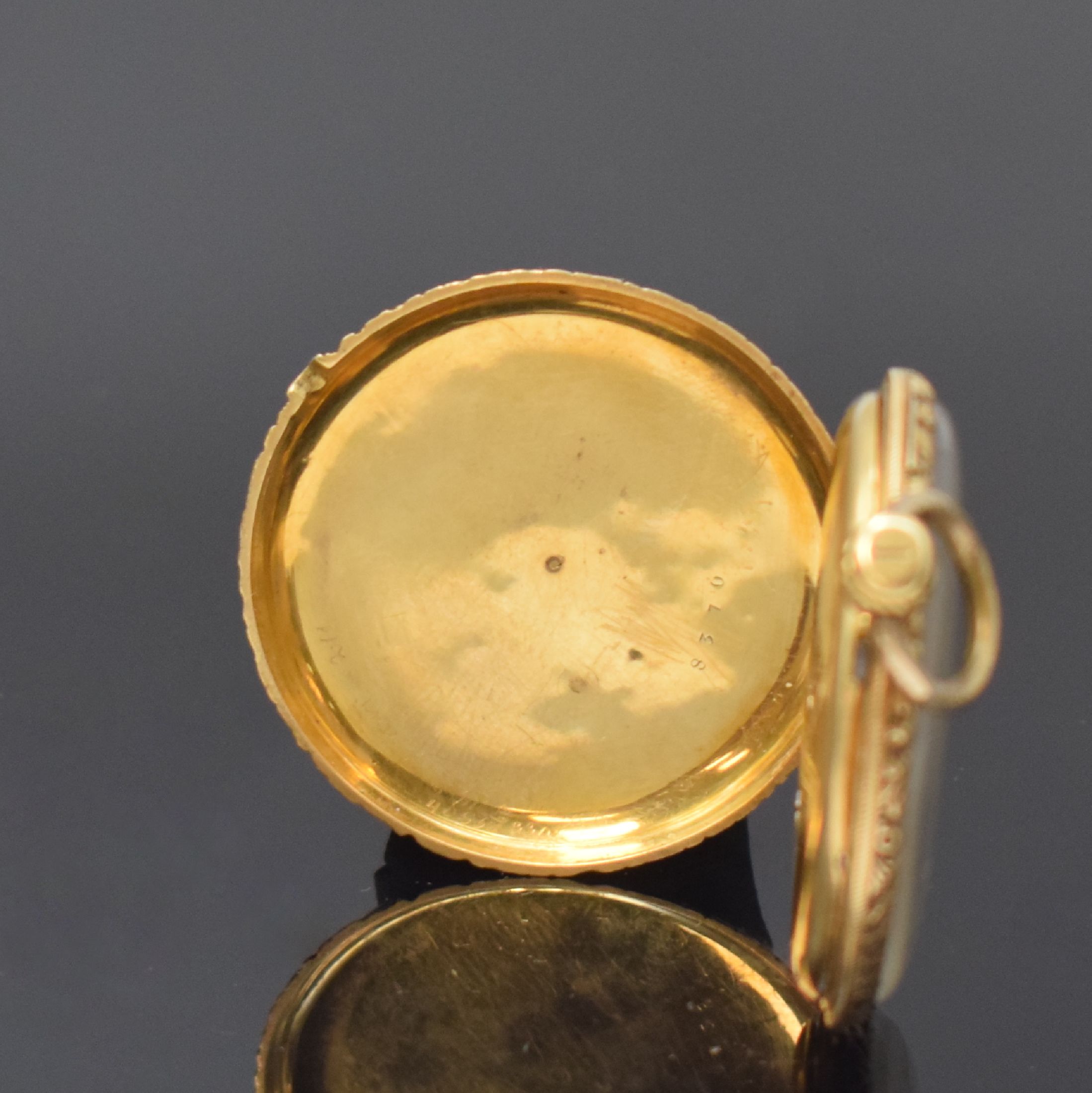 Detail b: CHARLES OUDIN et fils offene Taschenuhr mit 1/4-Stunden-Repetition in GG 750/000, Schweiz / Frankreich um 1840, Schlüsselaufzug, guill. Geh. dell. ...
