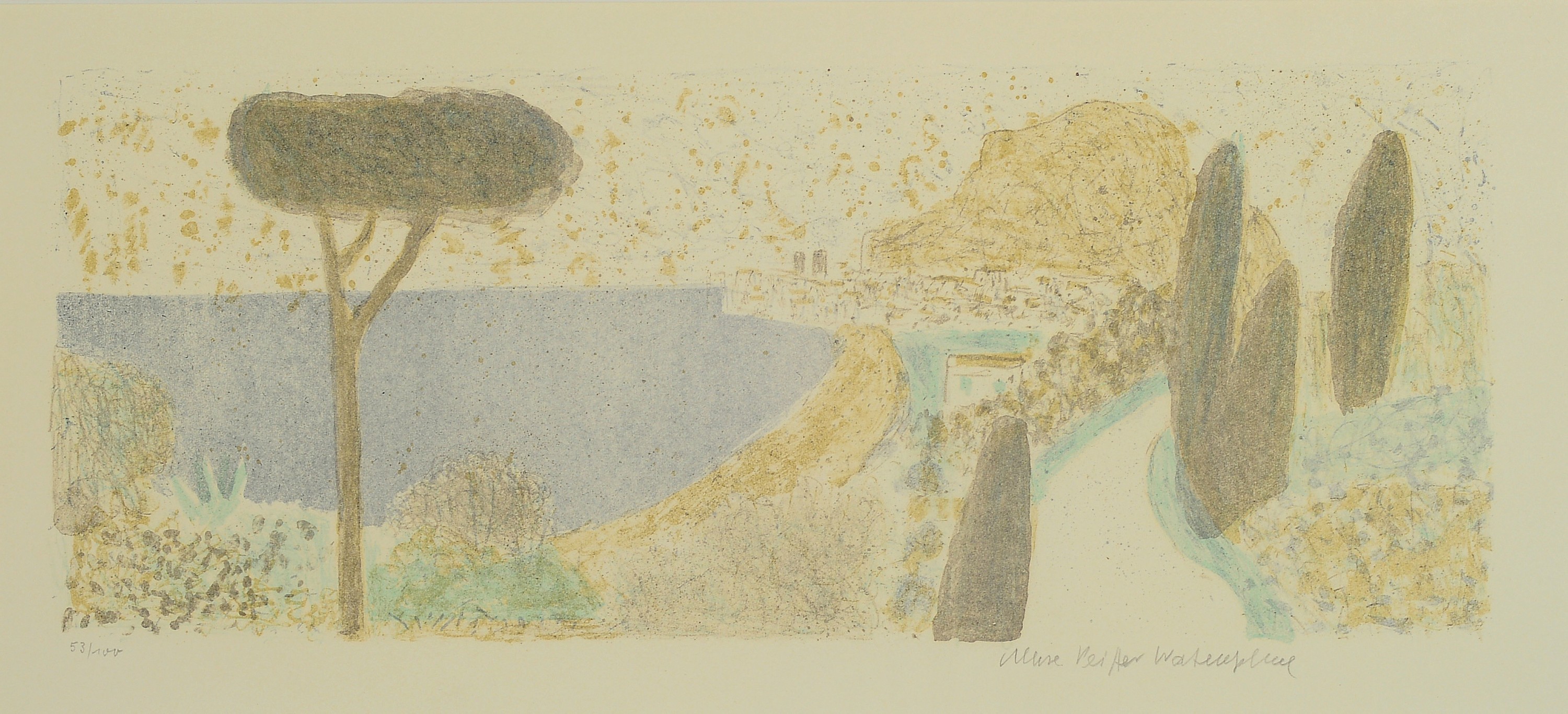Max Peiffer-Watenphul, 1896 Weferlingen- 1976 Rom, Arkadische Landschaft, Farblithographie, handsign. und num. 53/100, ca. 21x51cm, PP, u.Gl., R. ca. ...