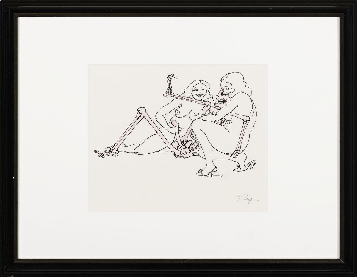 Detail k: Tomi Ungerer, 1931-2019, Tuschfederzeichnung auf Pergament Papier, partiell aquarelliert, re. u. sign., ca. 17x25cm, PP, R. ca. 42x54cm
