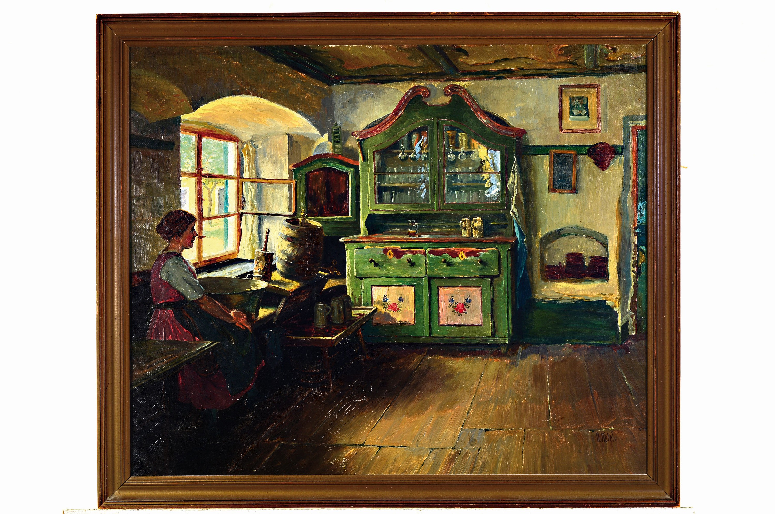 Detail k: Otto Kubel, 1868 Dresden-1951 München, Interieur, Junge Frau in der Bauernstube, Öl/ Lwd, rechts unten signiert, ca. 54x66cm, R. ca. 61x72cm