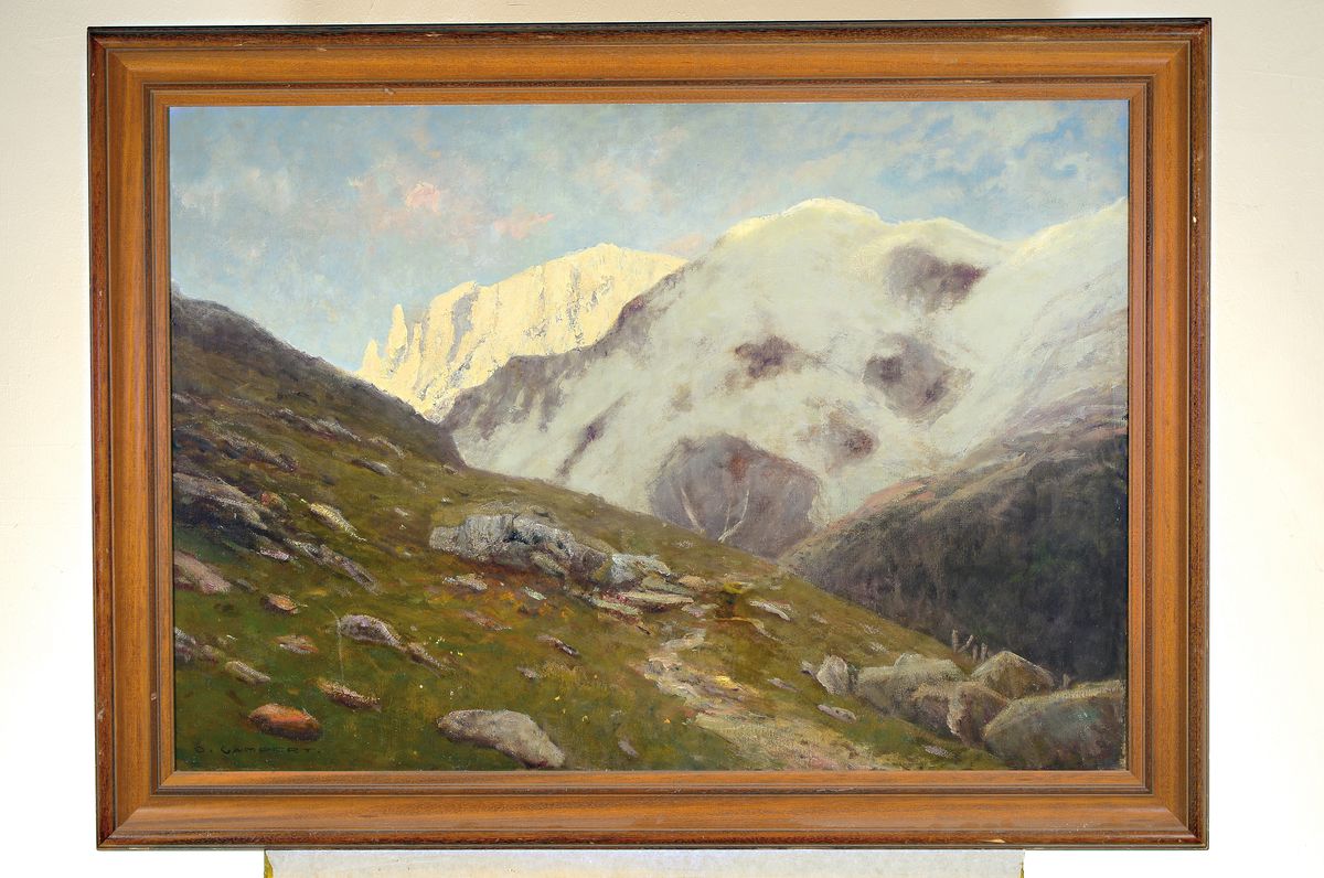 Detail k: Otto Gampert, 1842 Offenbach-1924 Zürich, Landschaft im Hochgebirge, Öl/Lwd, doubliert, signiert, ca. 70x100cm, R. ca. 86x116cm, studierte in ...