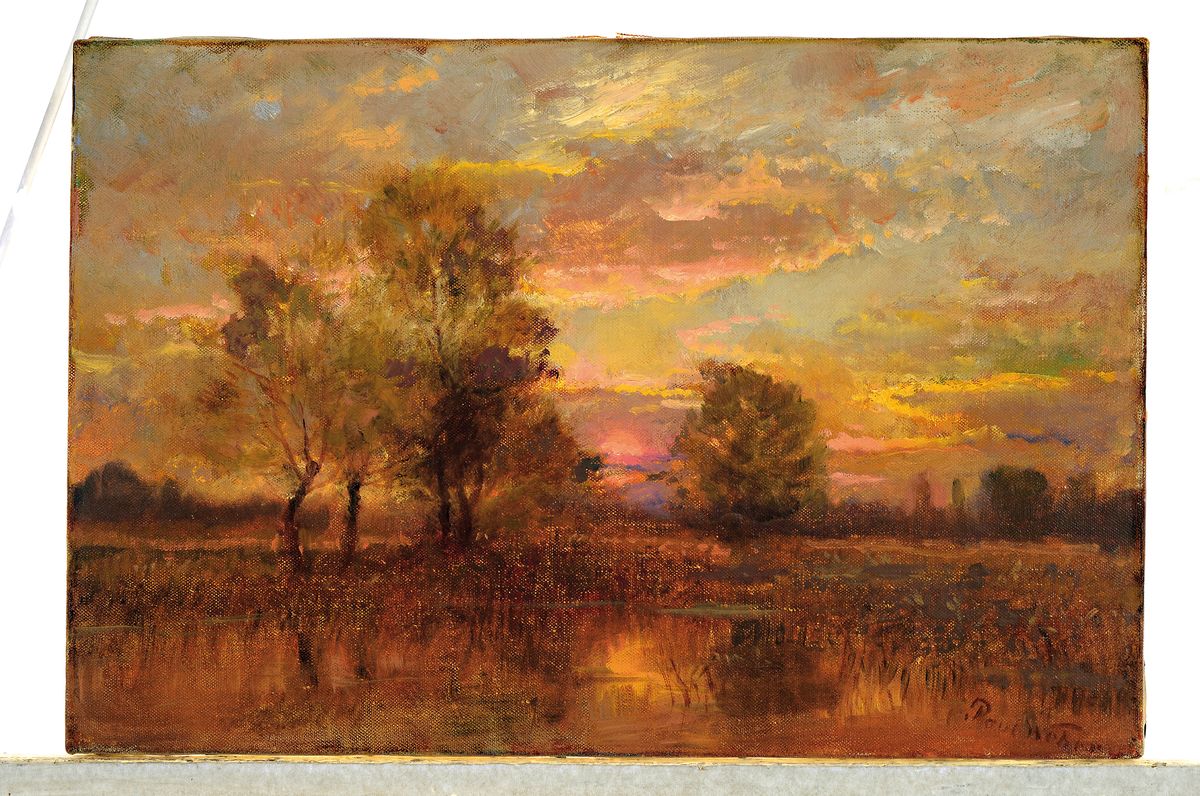 Detail k: (Gottlieb Daniel) Paul Weber, 1823 Darmstadt- 1916 München, Abendrot über Baum bestandener Landschaft, Öl/Lwd, rechts unten sign. Paul Weber, ca. ...