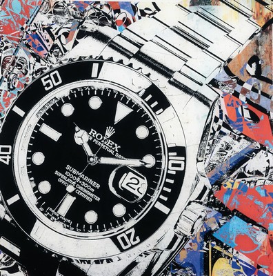 Image 26736395 - Fred Tiger, born 1976, #"Rolex Submariner#", giclee print/plexiglass, , from 2021, signed on verso, with certificate on verso, approx. 60x60 cm