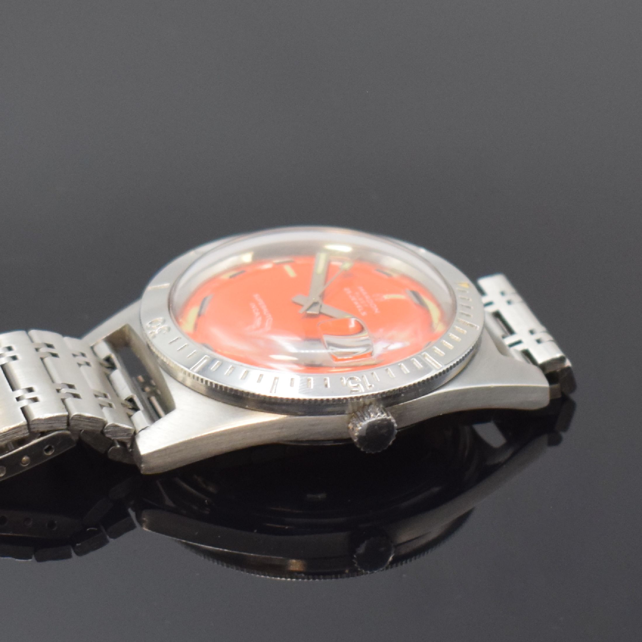 Detail c: MARDON Fleet Herrenarmbanduhr im Taucherdesign, Automatik, Schweiz um 1970, Edelstahlgeh. inkl. neutr. Gliederband m. Faltschl., Boden verschr., ...