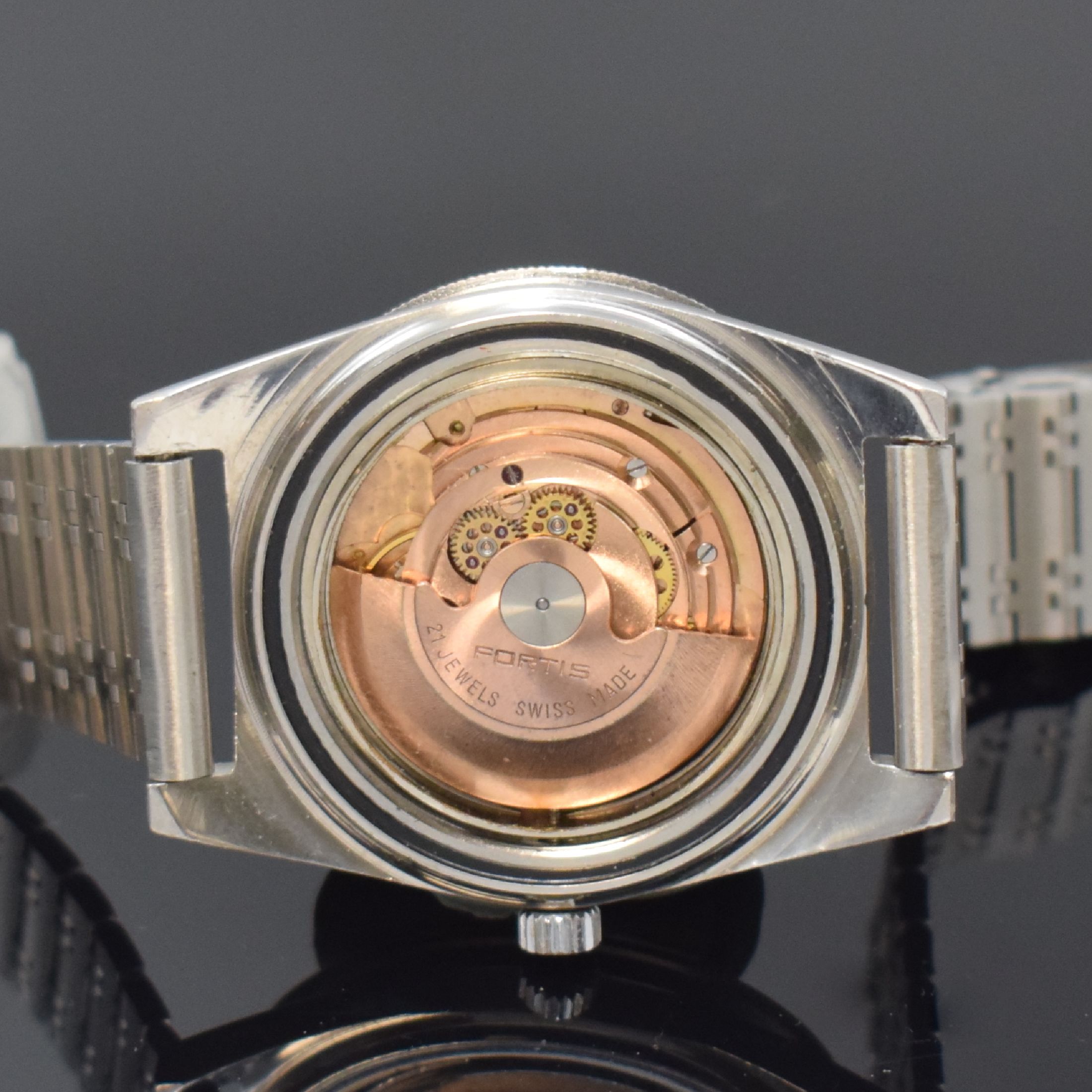 Detail f: MARDON Fleet Herrenarmbanduhr im Taucherdesign, Automatik, Schweiz um 1970, Edelstahlgeh. inkl. neutr. Gliederband m. Faltschl., Boden verschr., ...