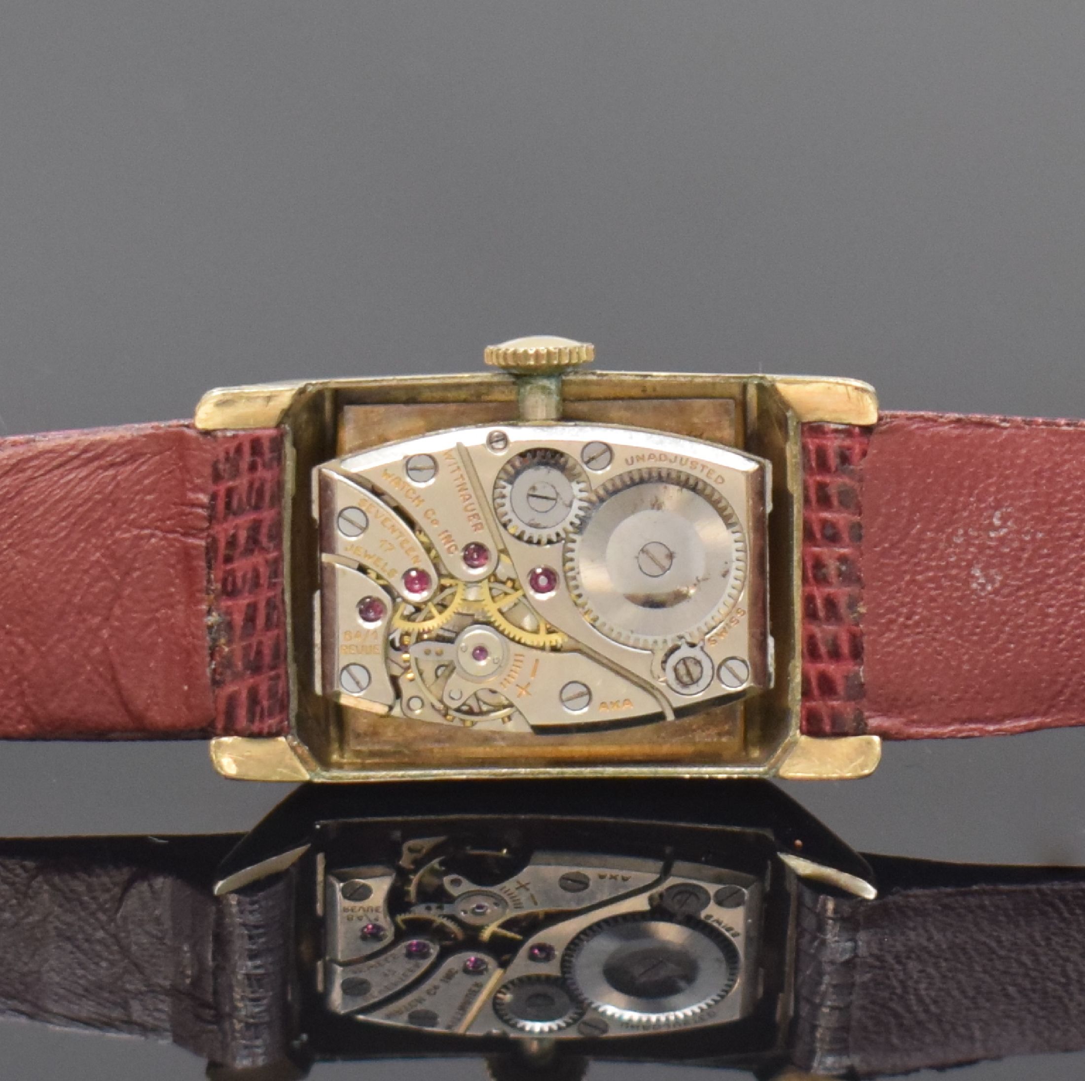 Detail e: WITTNAUER / ROTARY 2 rechteckige Armbanduhren in 9k Gold und goldfilled, England / USA mit schweizer Werken, um 1940, Handaufzug, 1) Rotary, ...