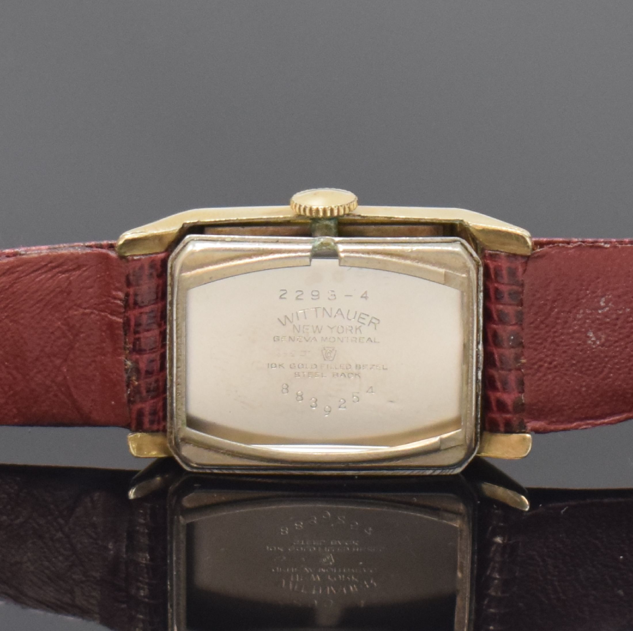 Detail f: WITTNAUER / ROTARY 2 rechteckige Armbanduhren in 9k Gold und goldfilled, England / USA mit schweizer Werken, um 1940, Handaufzug, 1) Rotary, ...