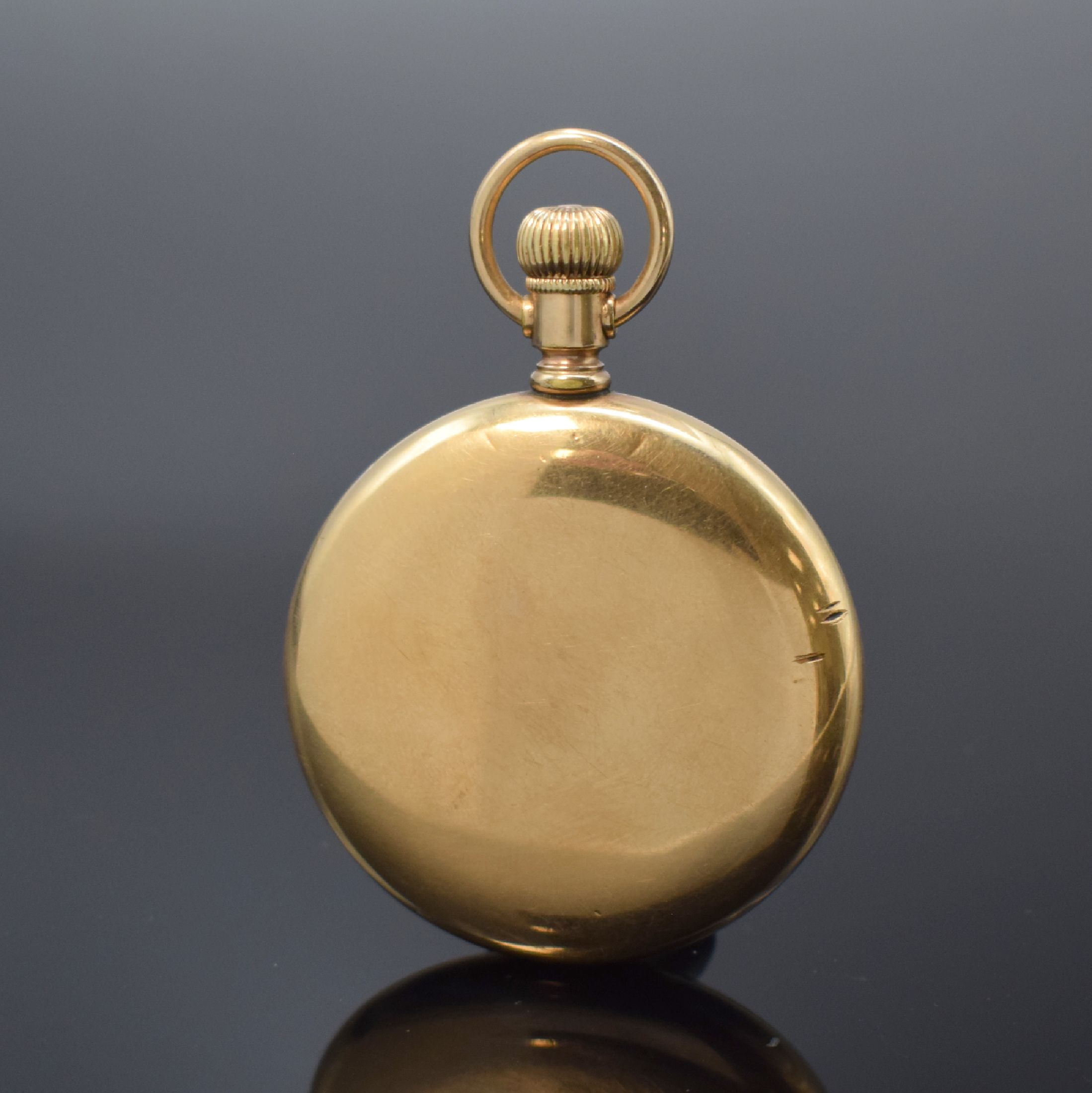 Detail a: VACHERON & CONSTANTIN offene vergoldete Taschenuhr, Schweiz um 1915, Geh. dell./besch., Glasrand verschr., Emailzifferbl. riss., arab. Zahlen, gebl. ...