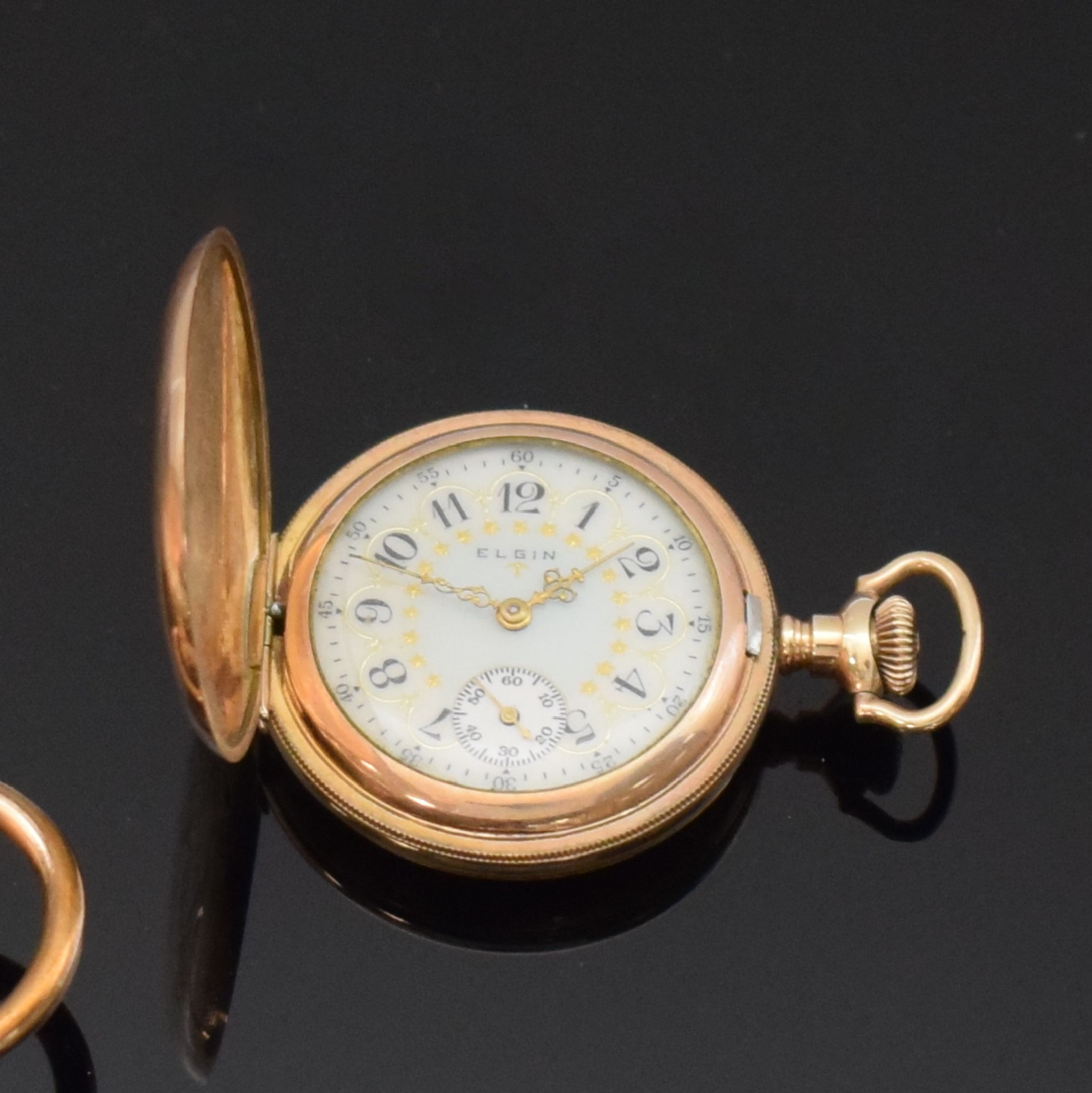 Detail b: ELGIN, URANIA und GRUEN 2 vergoldete Savonette Taschenuhren und 1 offene Taschenuhr, Schweiz/USA um 1900-1915, Geh. teils dell., 1x guill. Sprung- u. ...
