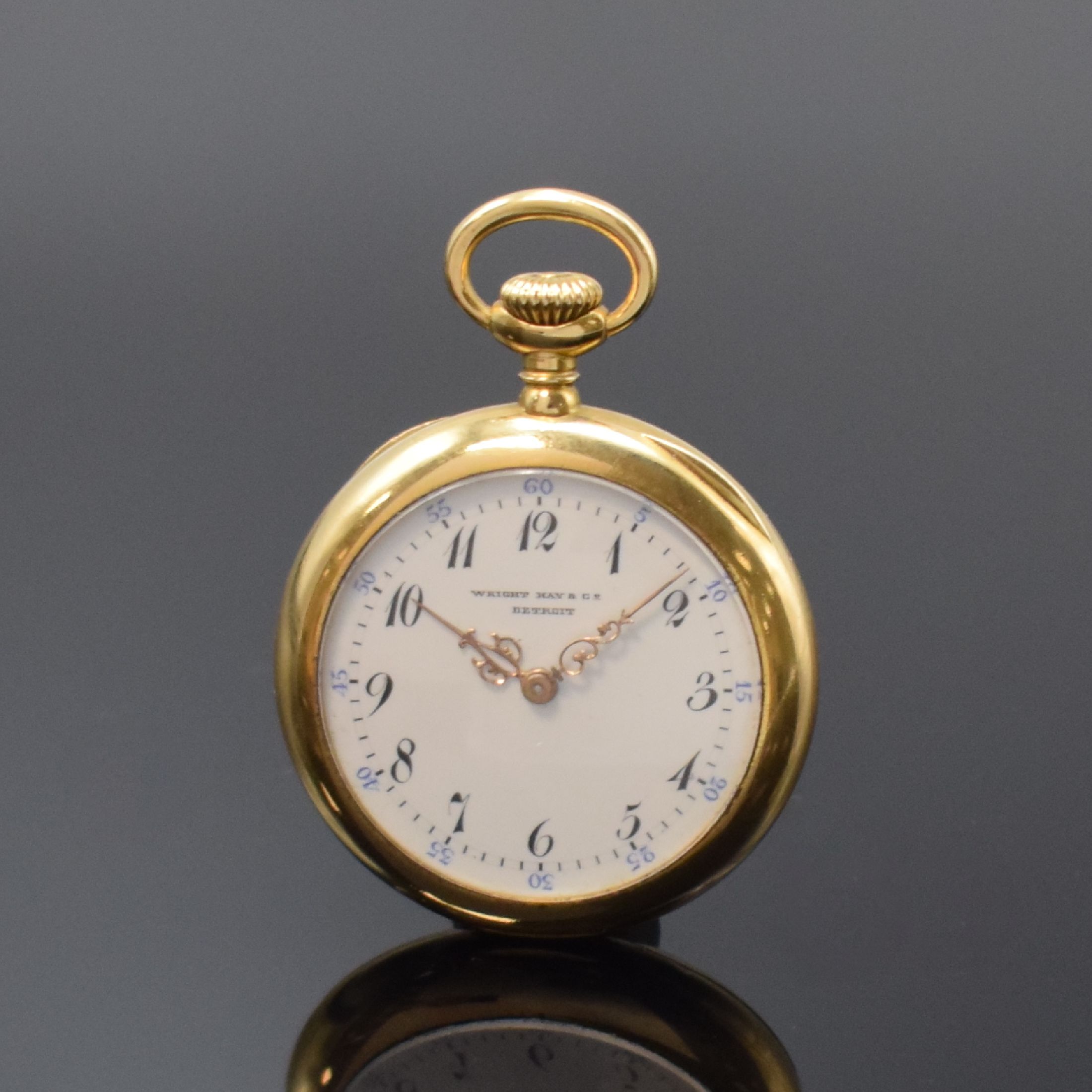 WRIGHT KAY & Co / PATEK PHILIPPE kleine offene Taschenuhr in GG 750/000, Schweiz/USA um 1913, glattes 3-Deckel Goldgeh. dell., Rückdeckel m. ...