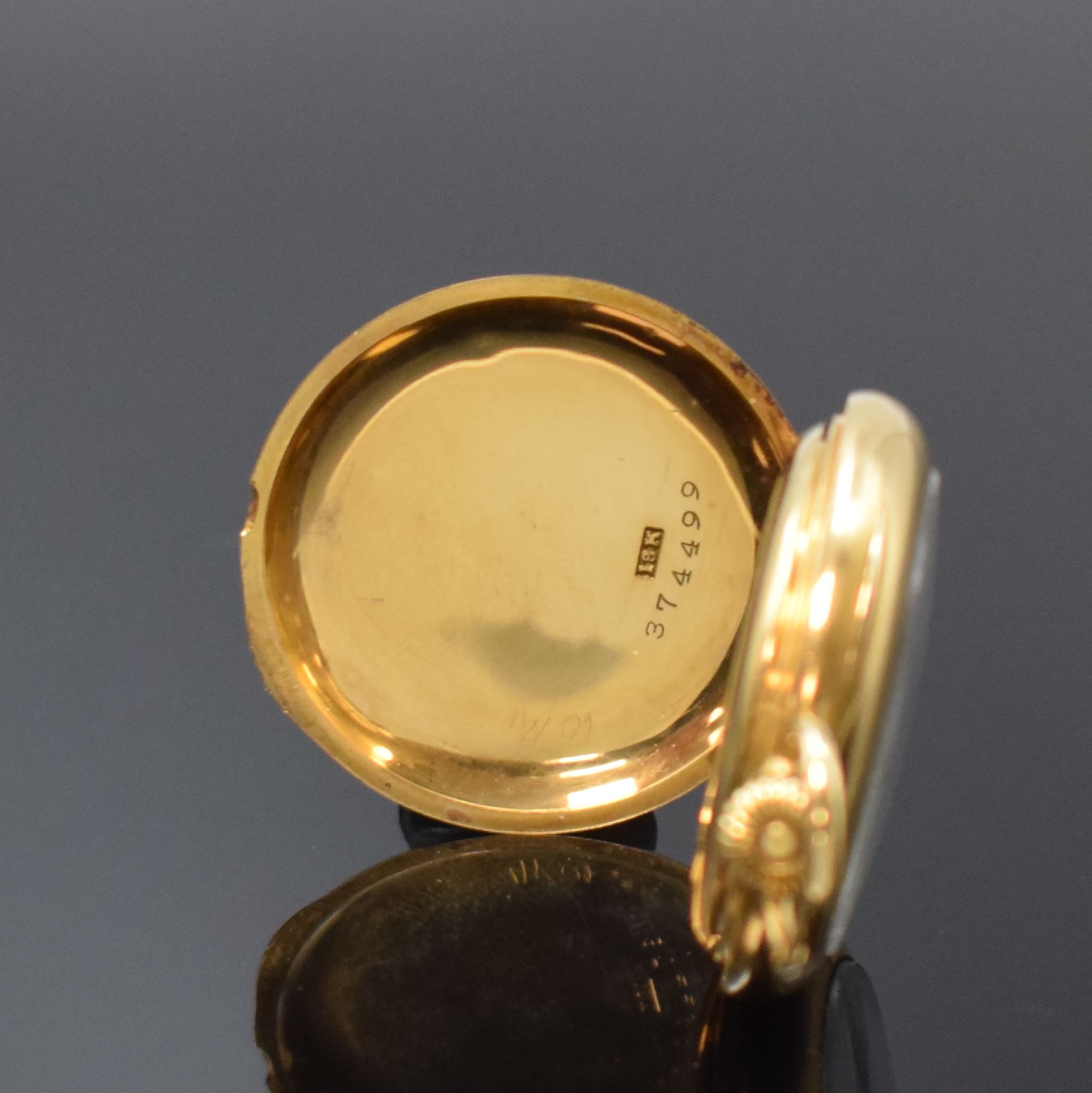 Detail b: WRIGHT KAY & Co / PATEK PHILIPPE kleine offene Taschenuhr in GG 750/000, Schweiz/USA um 1913, glattes 3-Deckel Goldgeh. dell., Rückdeckel m. ...