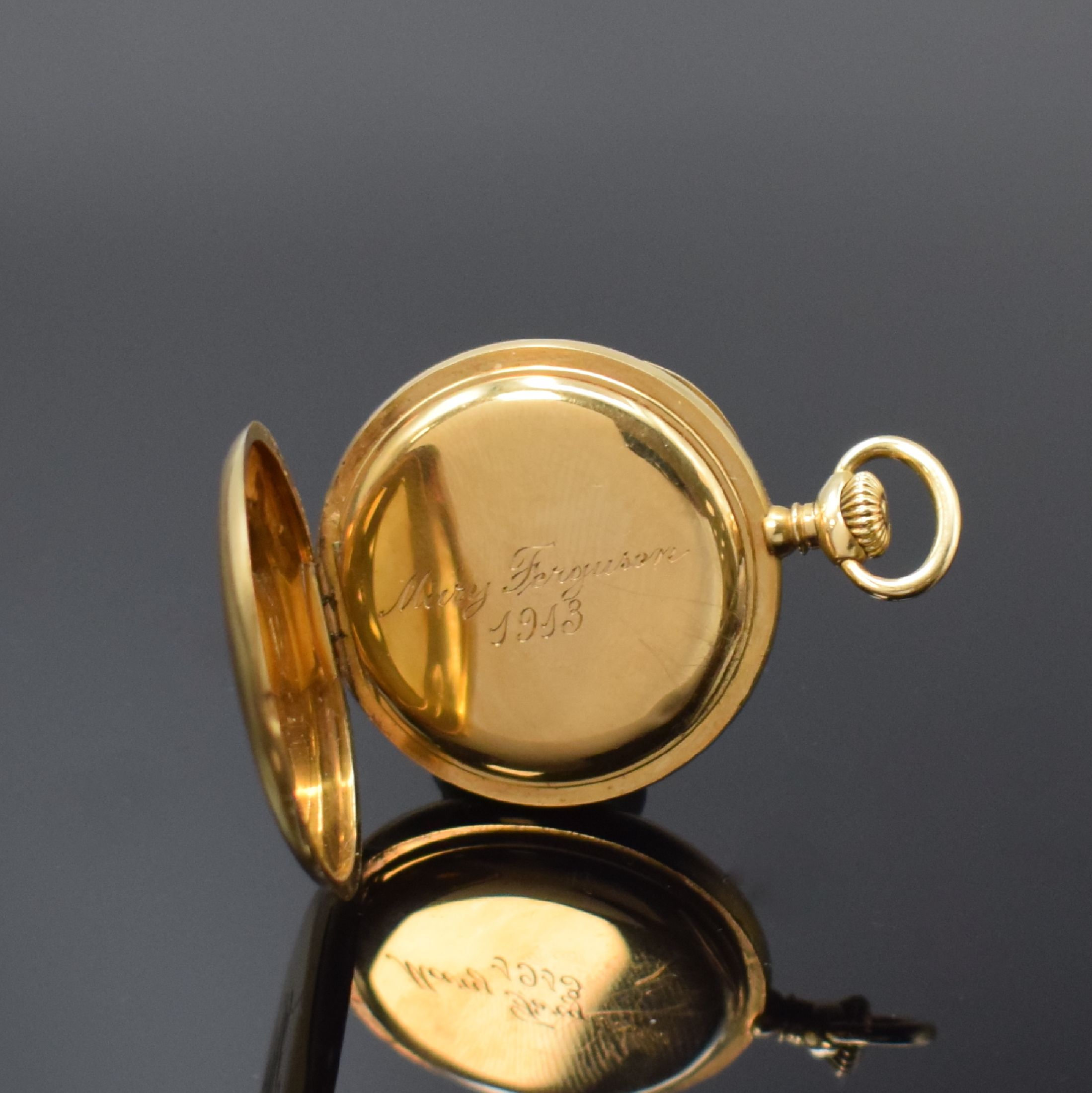 Detail c: WRIGHT KAY & Co / PATEK PHILIPPE kleine offene Taschenuhr in GG 750/000, Schweiz/USA um 1913, glattes 3-Deckel Goldgeh. dell., Rückdeckel m. ...