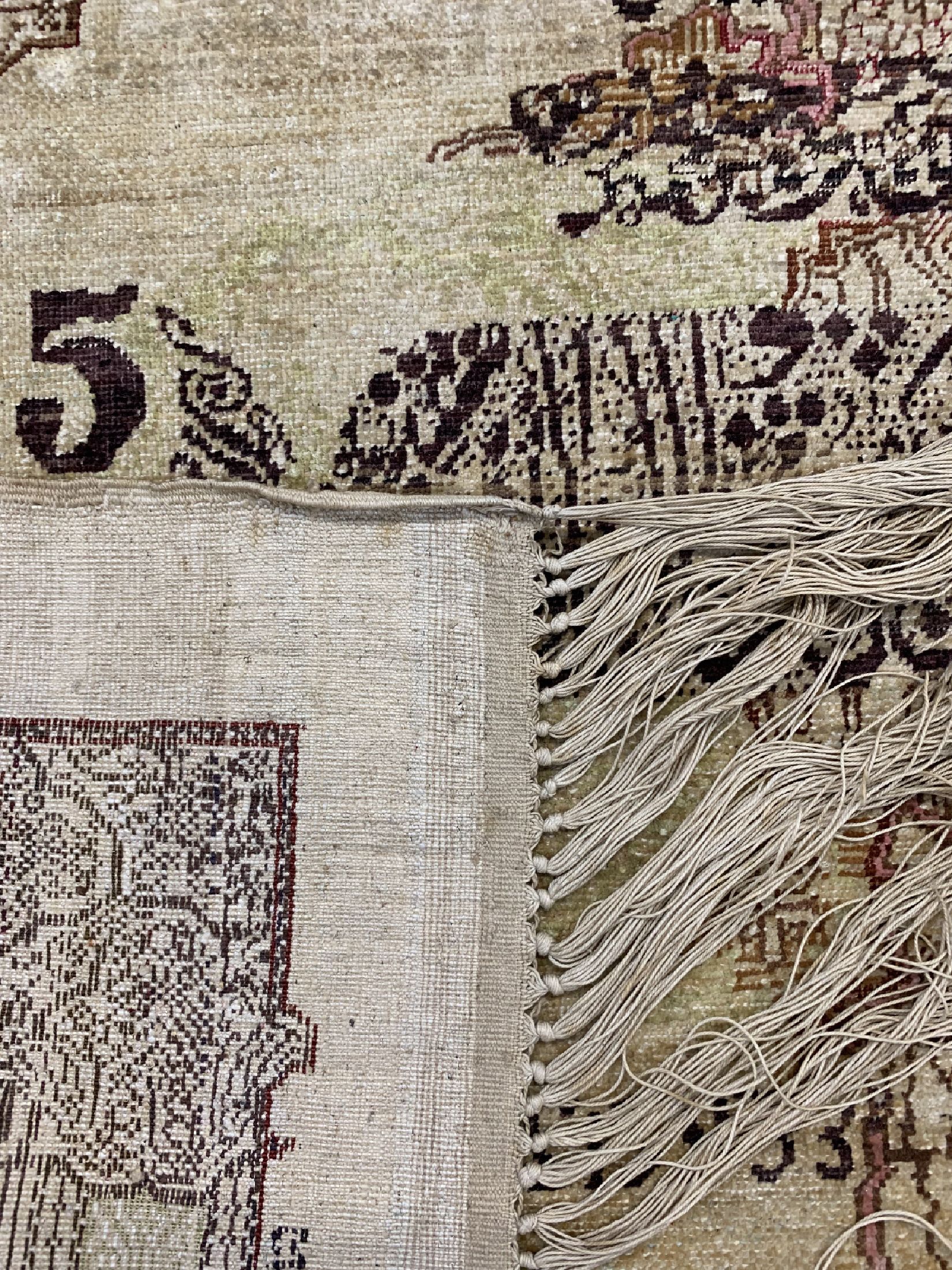 Detail e: Kayseri antik Türkei, "Osmanische 5 Lira Geldschein", um 1900, Wolle auf Baumwolle, ca. 90 x 140 cm, EHZ: 2