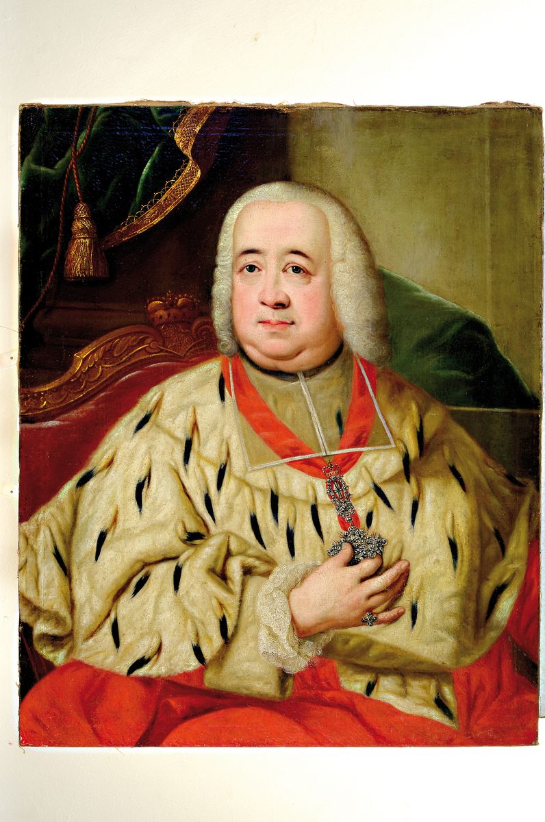 Detail k: Porträt Johann Friedrich Karl von Ostein (1689-1763), Erzbischof und Kurfürst von Mainz, Ende 18.Jh., qualitätvolle Kopie nach dem Porträt im ...