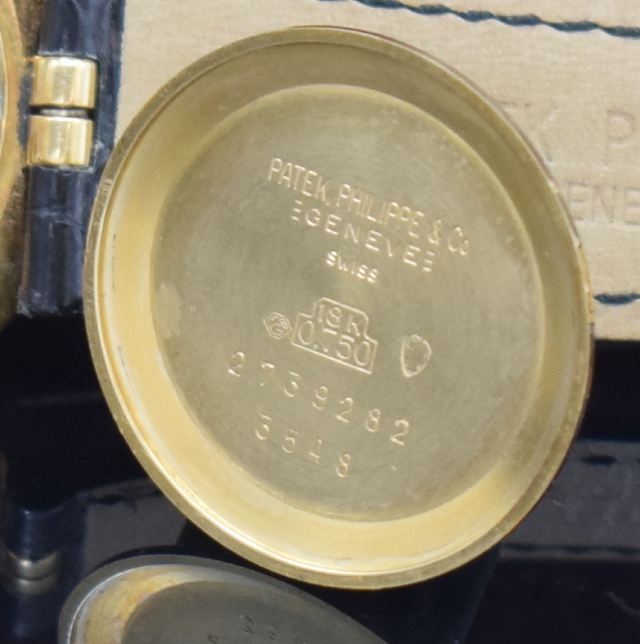 Detail f: PATEK PHILIPPE Ellipse d´Or Armbanduhr in GG 750/000 Referenz 3548, Schweiz um 1985, Handaufzug, ovales, 3-tlg. Geh., Boden und Glasrand aufgedr., ...