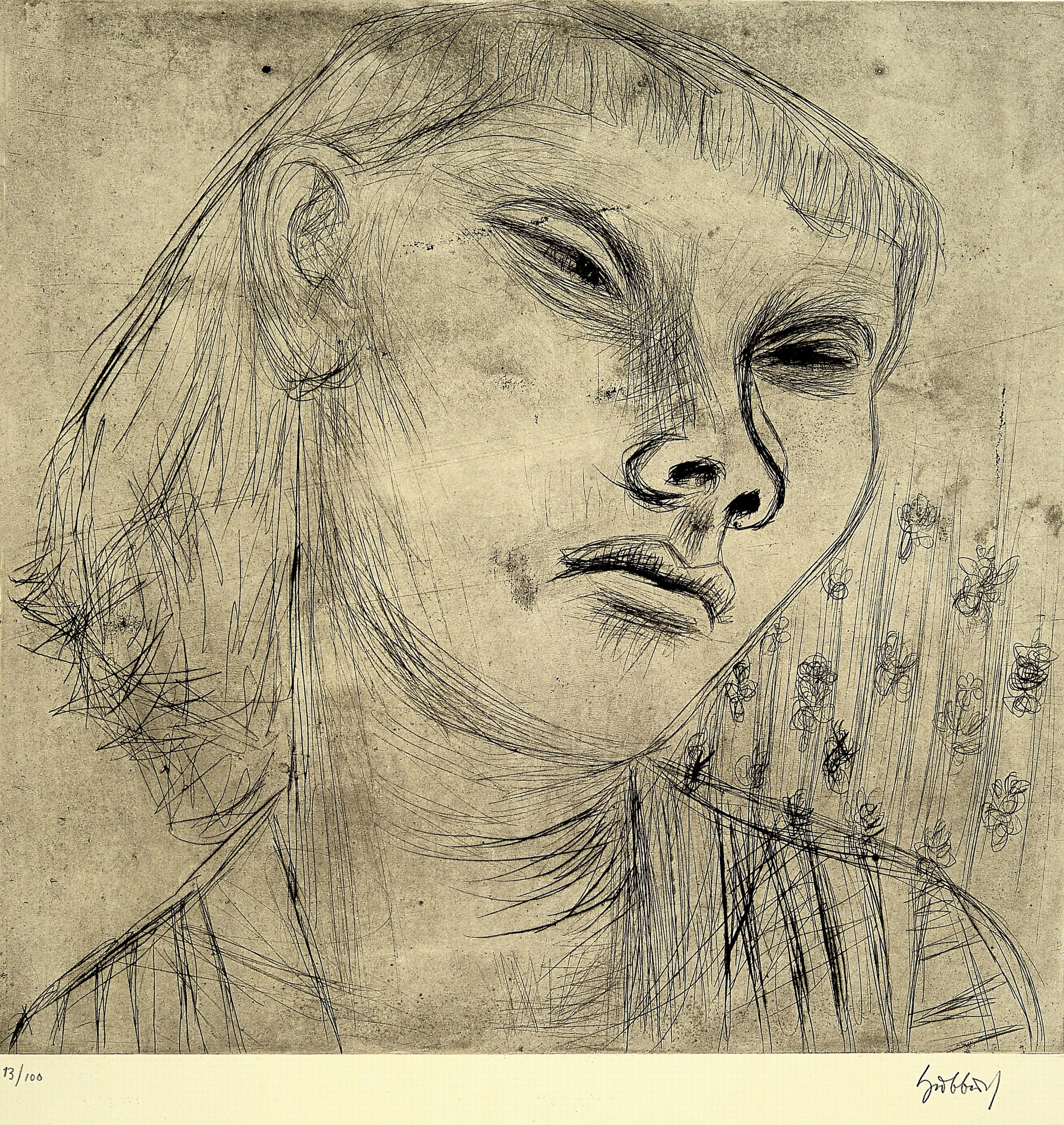 Karl Hubbuch, 1891-1979 Karlsruhe, Radierung "Else" (1949), Ed. 13/100, handsigniert, gerollt, 77x53 cm