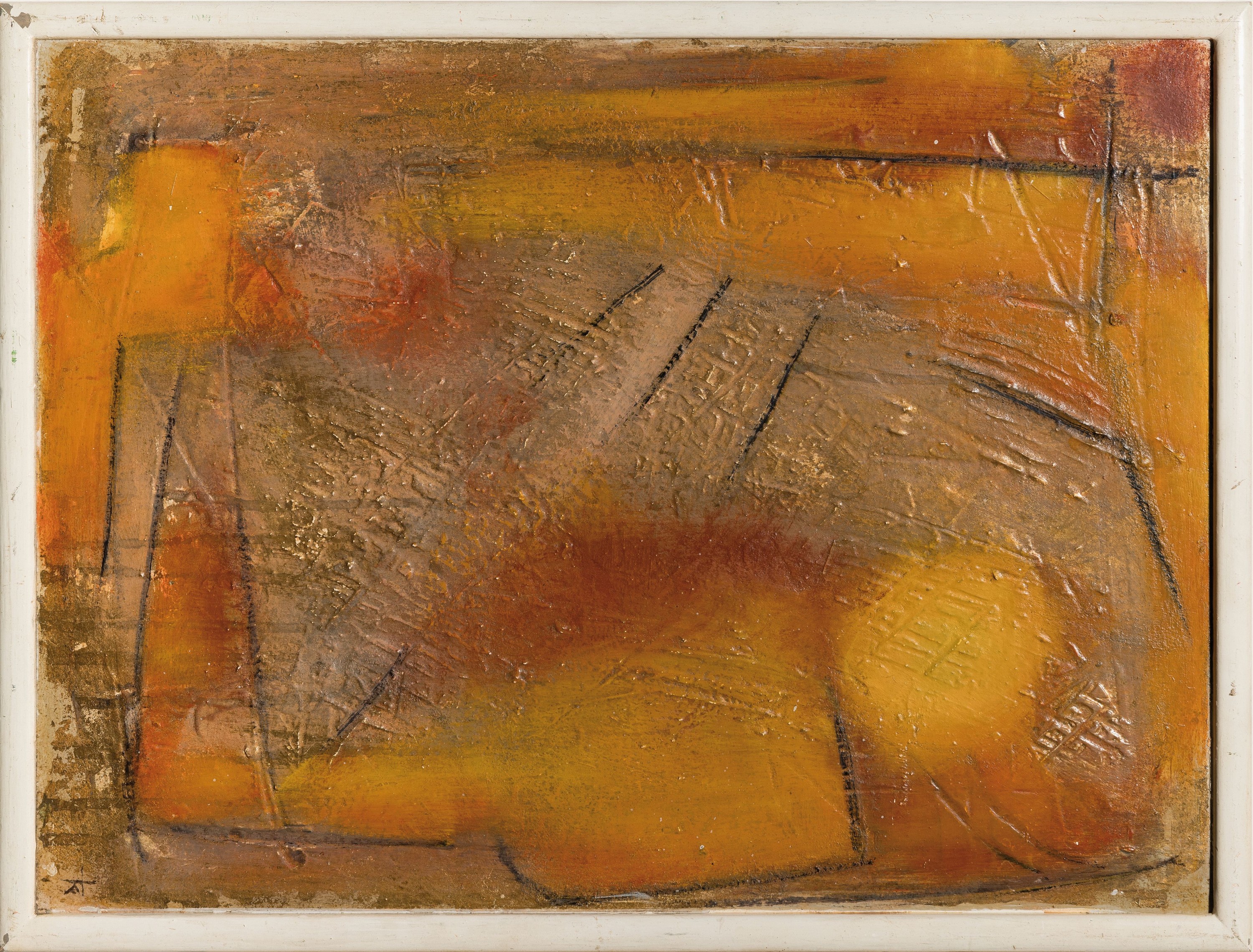 Fritz Kirsten, 1903 Sangerhausen, 2 Arbeiten, Aquarell "Zeitenwende", 1957, 21x28 cm, unter Glas 39x44 cm; Öl/Karton, abstrakte ...