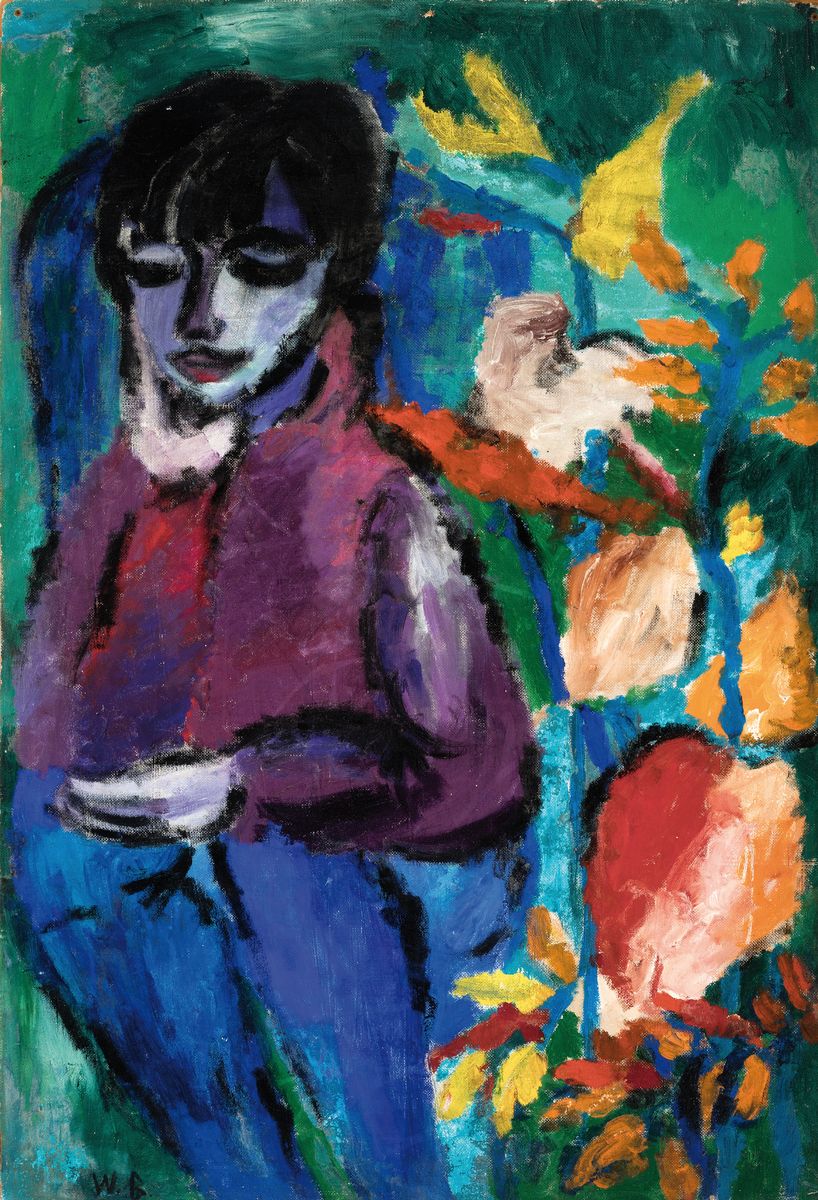 Walter Becker, 1893 Essen-1984 Tutzing, großes Damenporträt in expressivem Duktus, links unten monogrammiert W.B., Öl/Masonit, 110x76 cm, ...
