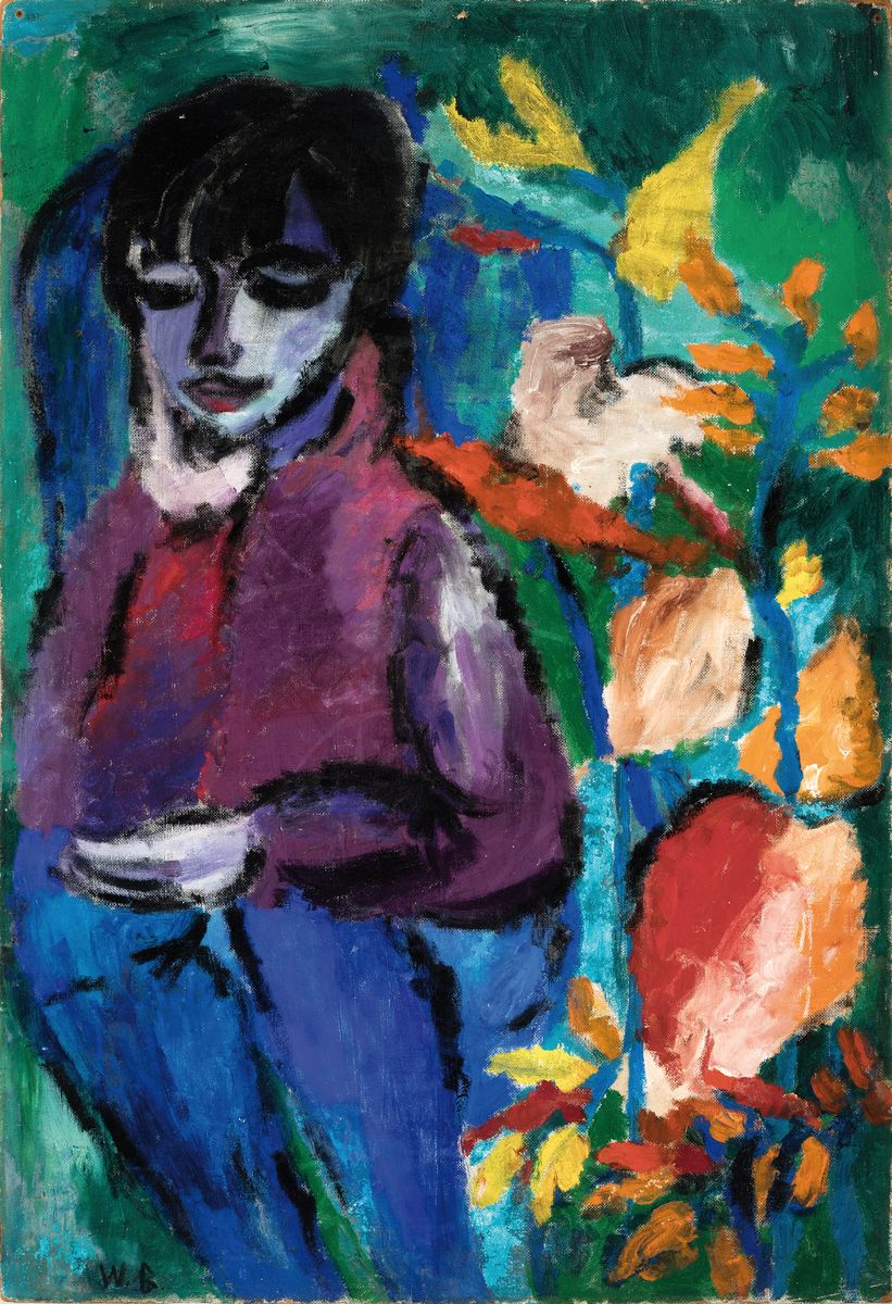 Detail k: Walter Becker, 1893 Essen-1984 Tutzing, großes Damenporträt in expressivem Duktus, links unten monogrammiert W.B., Öl/Masonit, 110x76 cm, ...