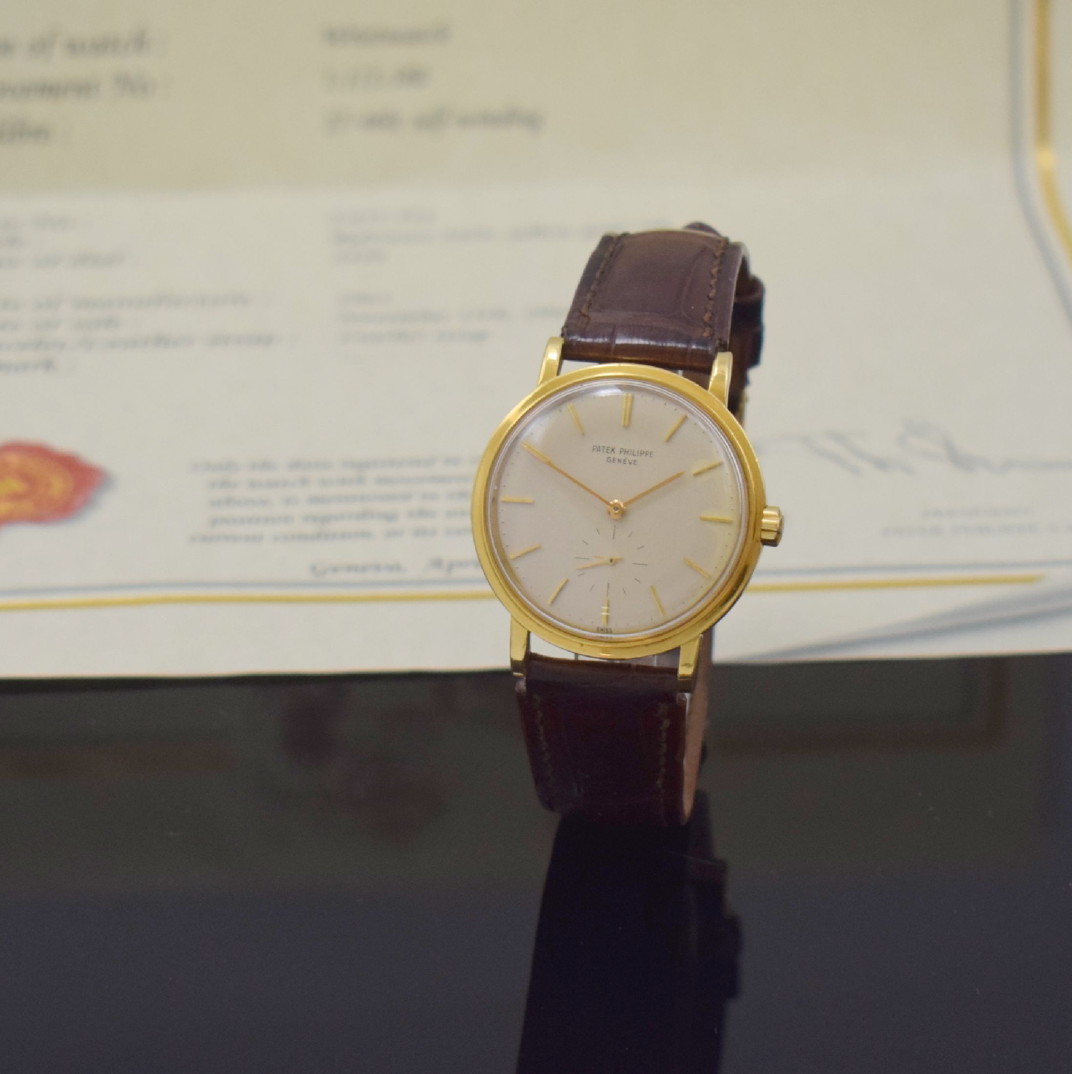 PATEK PHILIPPE Herrenarmbanduhr in GG 750/000 Referenz 3429, Automatik, 2-teil. Geh. inkl. PPC Lederband m. 18k Gold PPC Dornschl., Boden verschr., ...