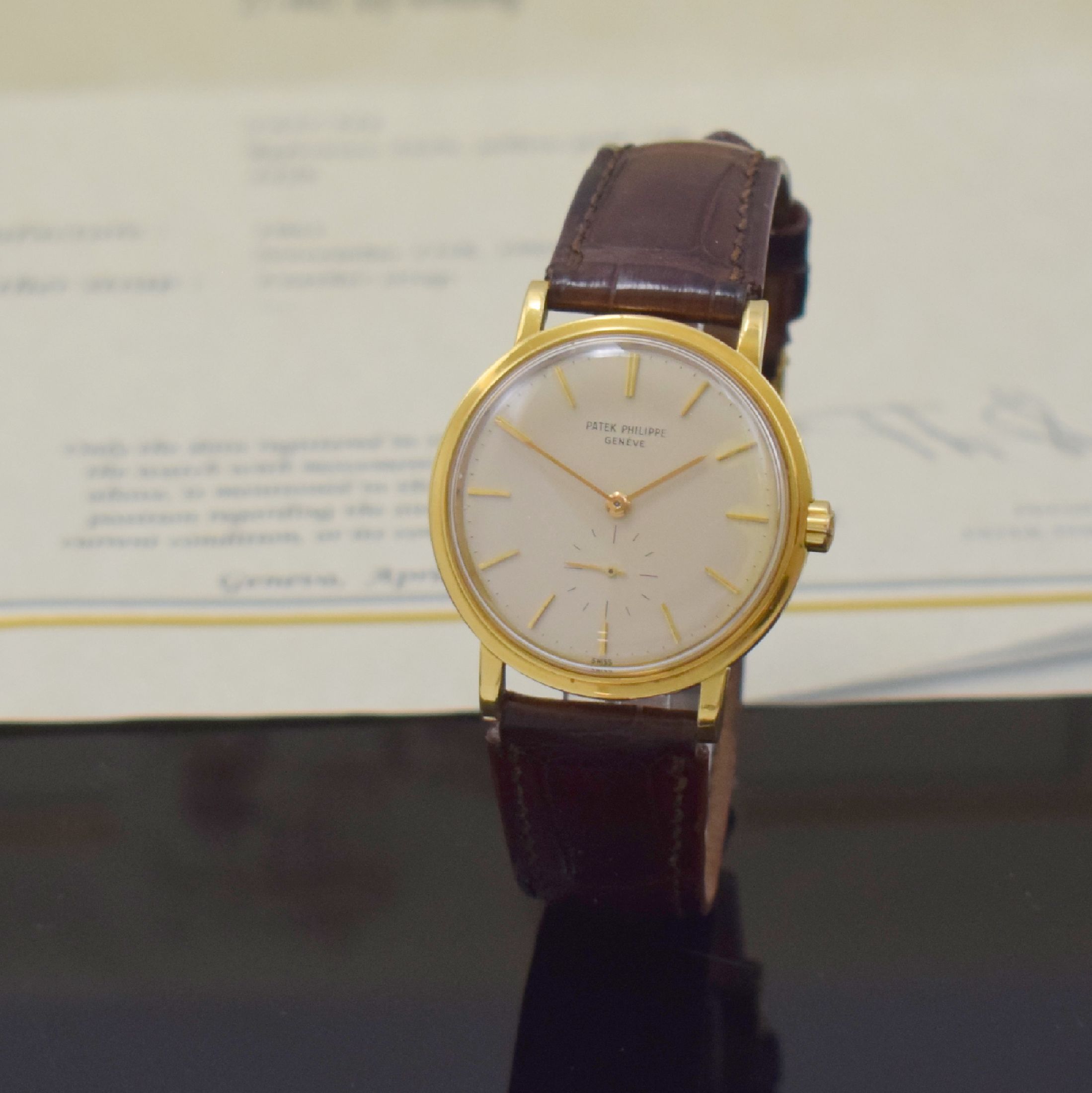 Detail a: PATEK PHILIPPE Herrenarmbanduhr in GG 750/000 Referenz 3429, Automatik, 2-teil. Geh. inkl. PPC Lederband m. 18k Gold PPC Dornschl., Boden verschr., ...