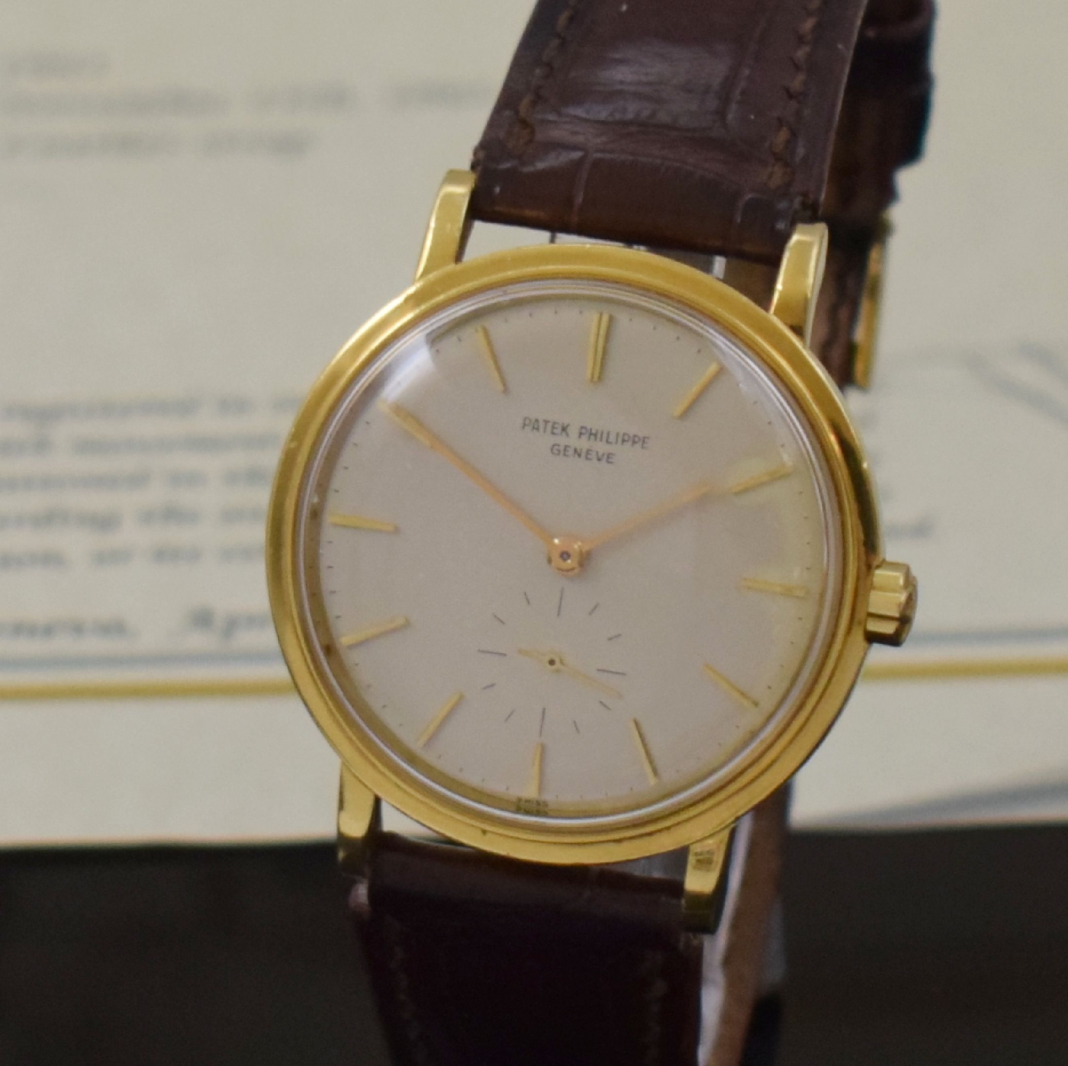 Detail b: PATEK PHILIPPE Herrenarmbanduhr in GG 750/000 Referenz 3429, Automatik, 2-teil. Geh. inkl. PPC Lederband m. 18k Gold PPC Dornschl., Boden verschr., ...