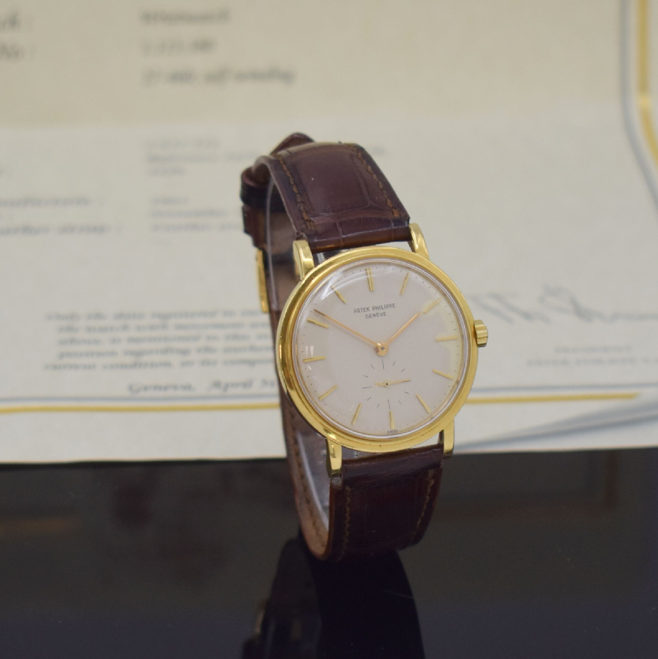 Detail c: PATEK PHILIPPE Herrenarmbanduhr in GG 750/000 Referenz 3429, Automatik, 2-teil. Geh. inkl. PPC Lederband m. 18k Gold PPC Dornschl., Boden verschr., ...