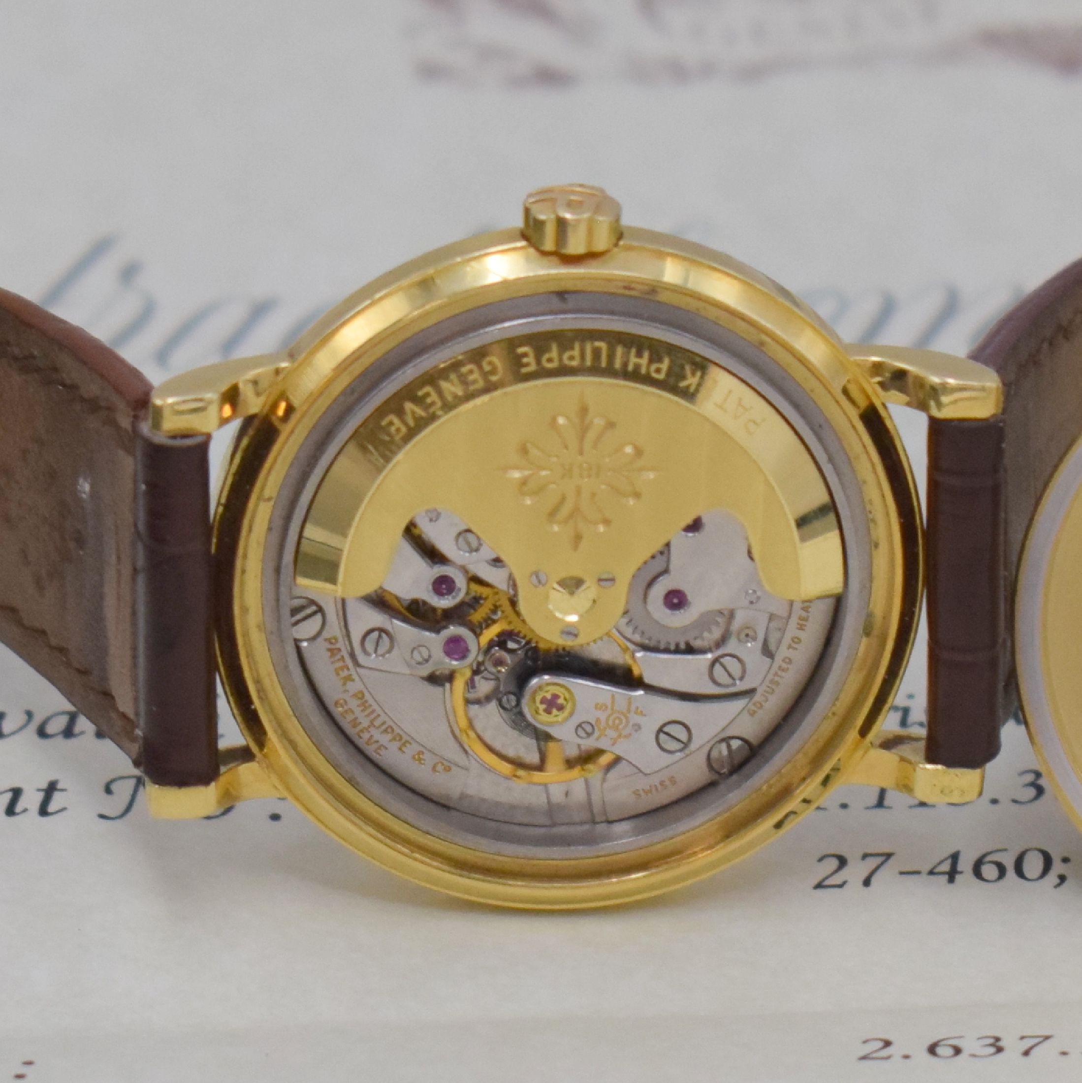 Detail f: PATEK PHILIPPE Herrenarmbanduhr in GG 750/000 Referenz 3429, Automatik, 2-teil. Geh. inkl. PPC Lederband m. 18k Gold PPC Dornschl., Boden verschr., ...
